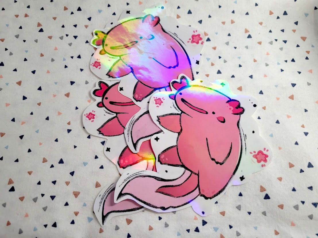 Holographic Axolotl Sticker! 1pcs / Waterproof / Adorable Aesthetic Vinyl sticker for Scrapbooking, Bullet Journal, Diary