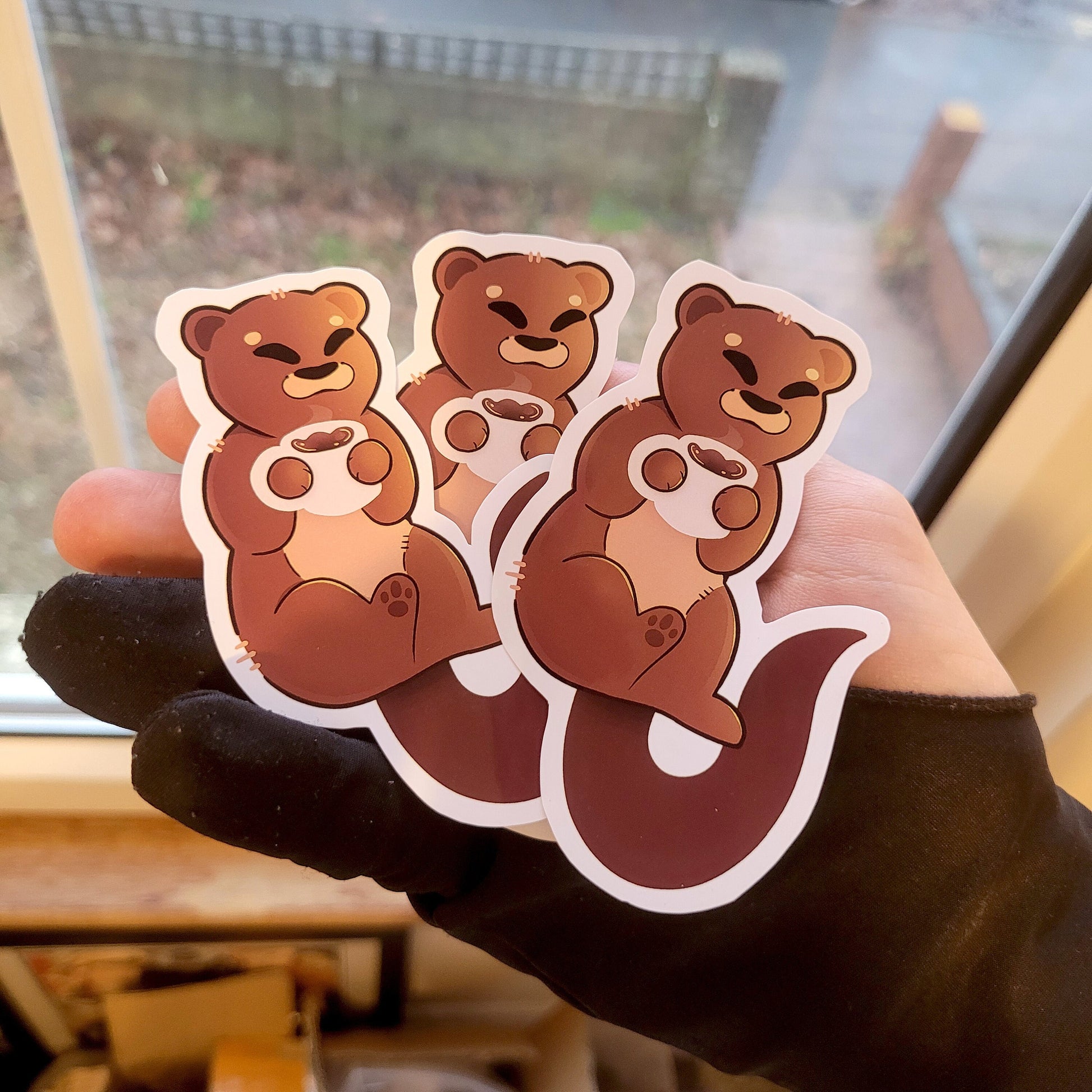 Otter drinking coffee Sticker! 1pcs / Waterproof / Adorable Aesthetic Vinyl stickers for Scrapbooking, Bullet Journal, Diary