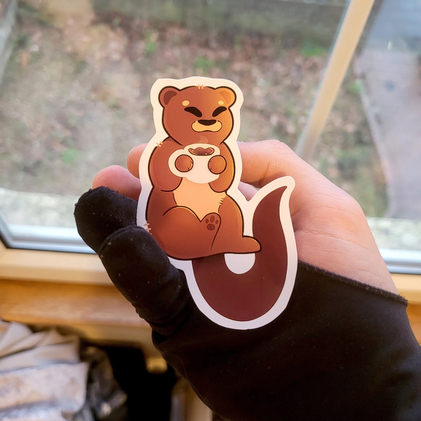 Otter drinking coffee Sticker! 1pcs / Waterproof / Adorable Aesthetic Vinyl stickers for Scrapbooking, Bullet Journal, Diary