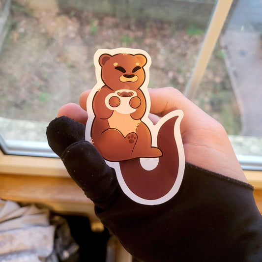 Otter drinking coffee Sticker! 1pcs / Waterproof / Adorable Aesthetic Vinyl stickers for Scrapbooking, Bullet Journal, Diary