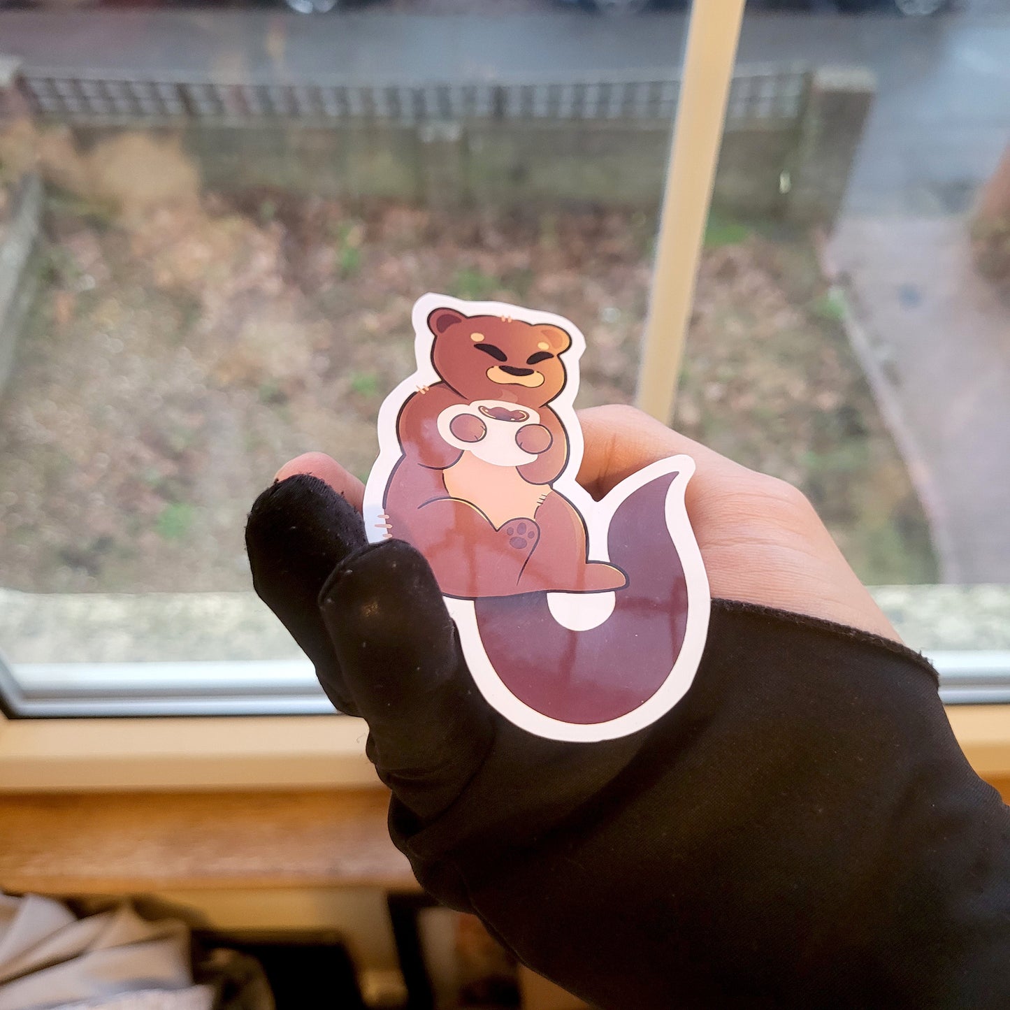 Otter drinking coffee Sticker! 1pcs / Waterproof / Adorable Aesthetic Vinyl stickers for Scrapbooking, Bullet Journal, Diary