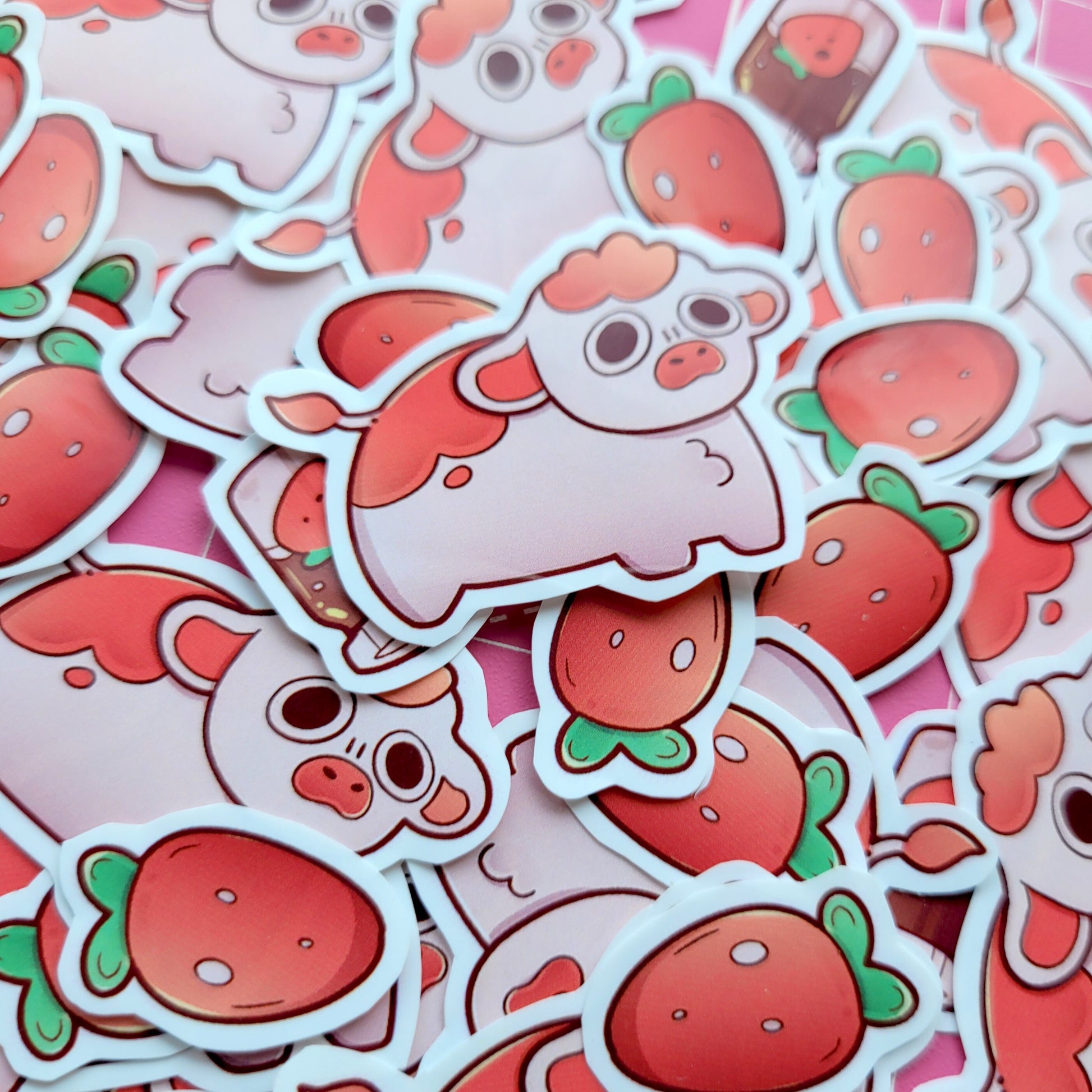 Strawberry Cow Sticker! 3pcs / Waterproof / Adorable Aesthetic Vinyl stickers for Scrapbooking, Bullet Journal, Diary