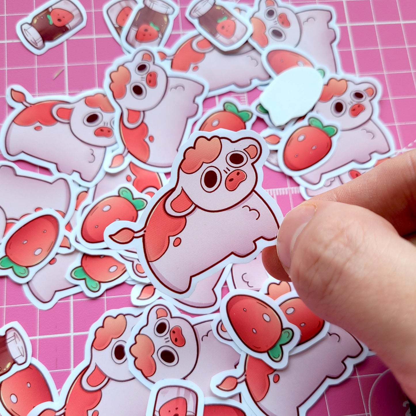 Strawberry Cow Sticker! 3pcs / Waterproof / Adorable Aesthetic Vinyl stickers for Scrapbooking, Bullet Journal, Diary