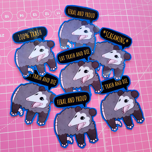 Possum Stickers! / Waterproof / Funny screaming opossum sticker for Scrapbooking, Bullet Journal, Diary