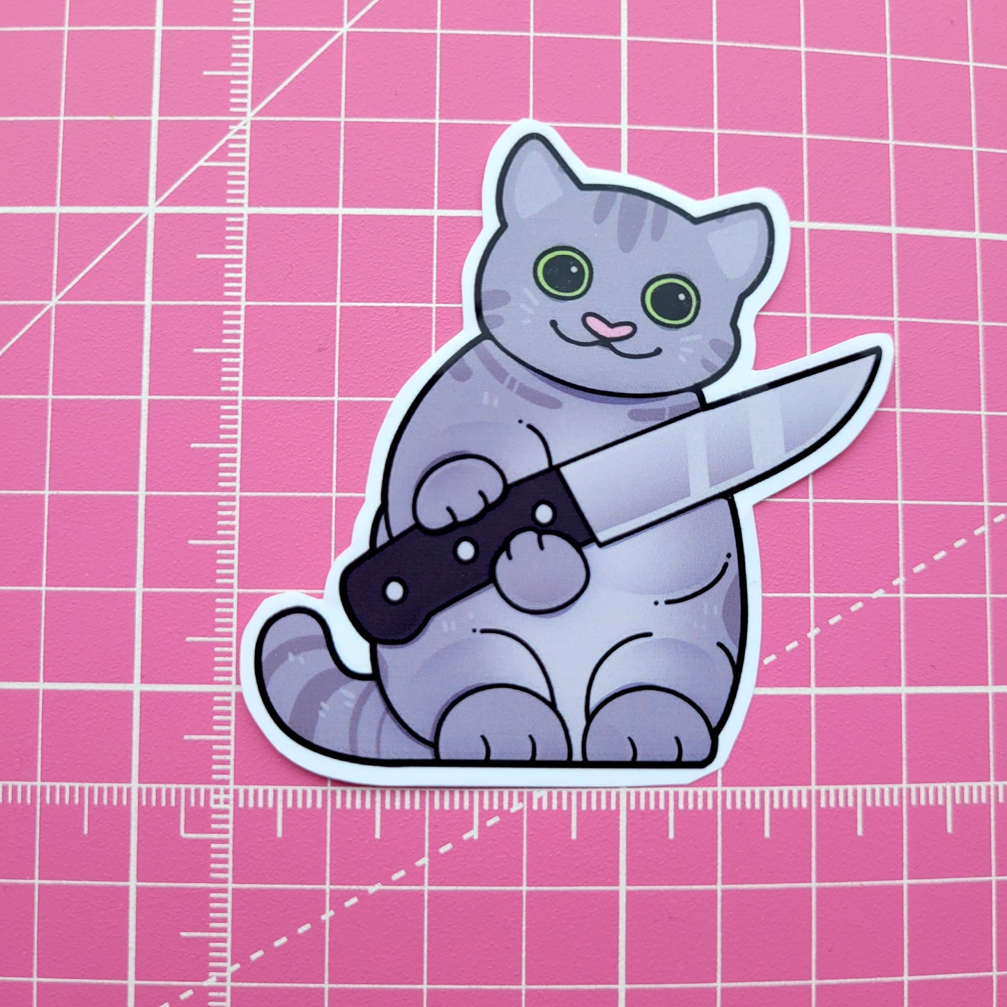 Cat With Knife Sticker! / Waterproof / Murder Cat Vinyl stickers for Scrapbooking, Bullet Journal, Diary