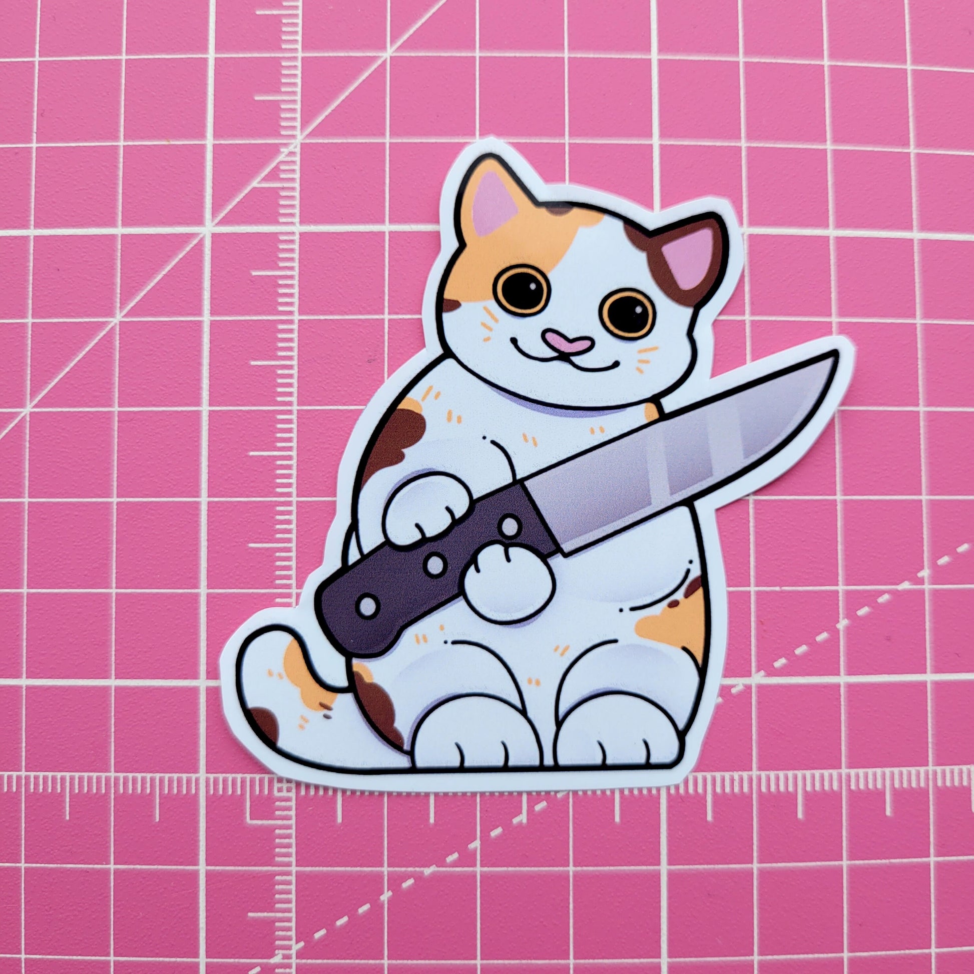 Cat With Knife Sticker! / Waterproof / Murder Cat Vinyl stickers for Scrapbooking, Bullet Journal, Diary