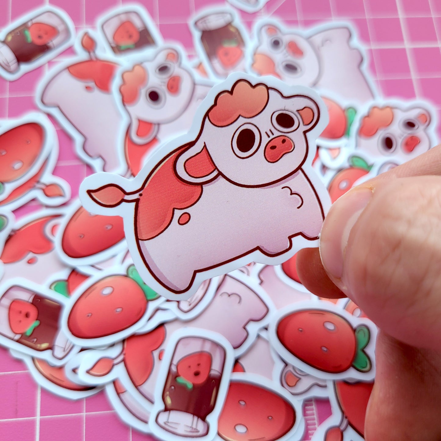 Strawberry Cow Sticker! 3pcs / Waterproof / Adorable Aesthetic Vinyl stickers for Scrapbooking, Bullet Journal, Diary