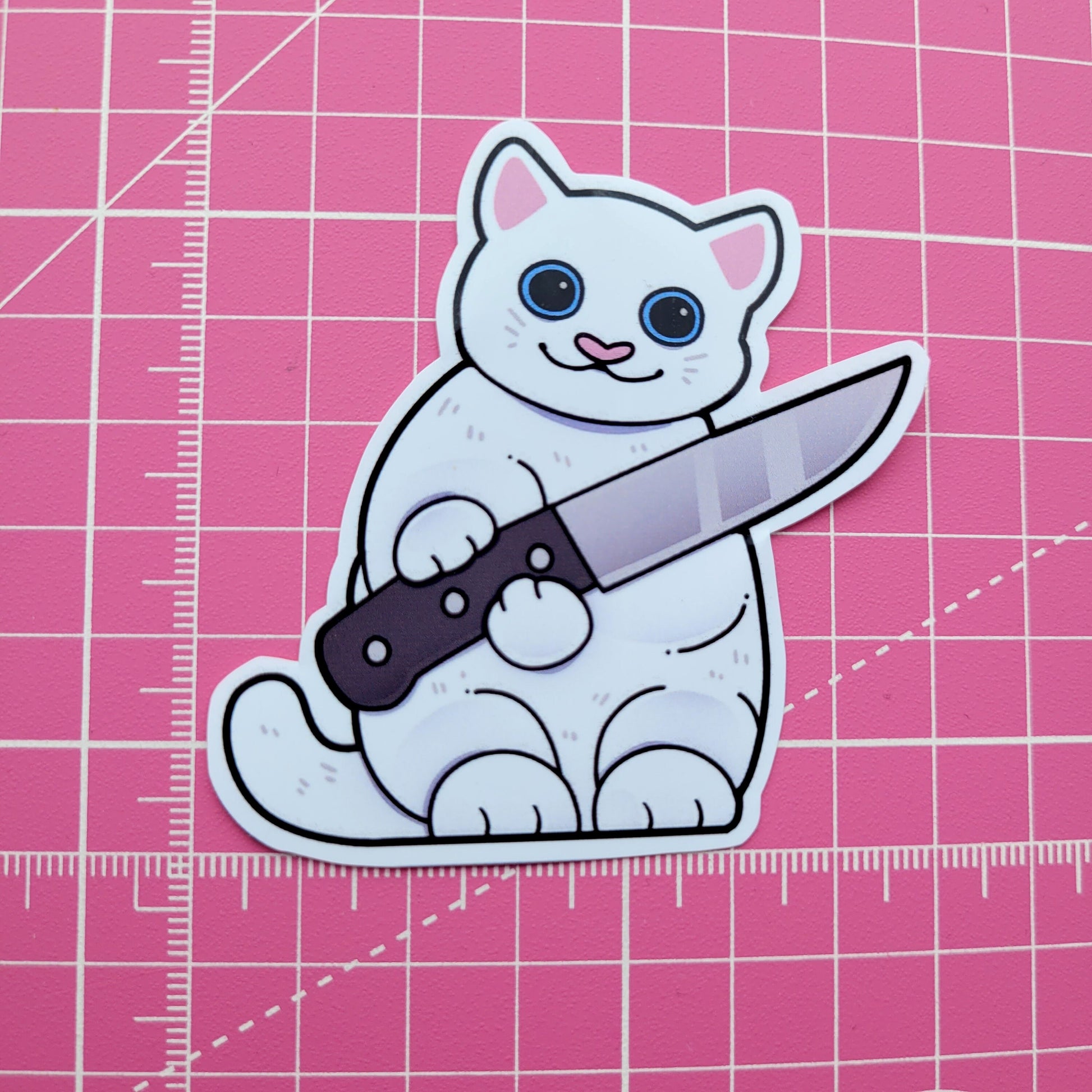 Cat With Knife Sticker! / Waterproof / Murder Cat Vinyl stickers for Scrapbooking, Bullet Journal, Diary