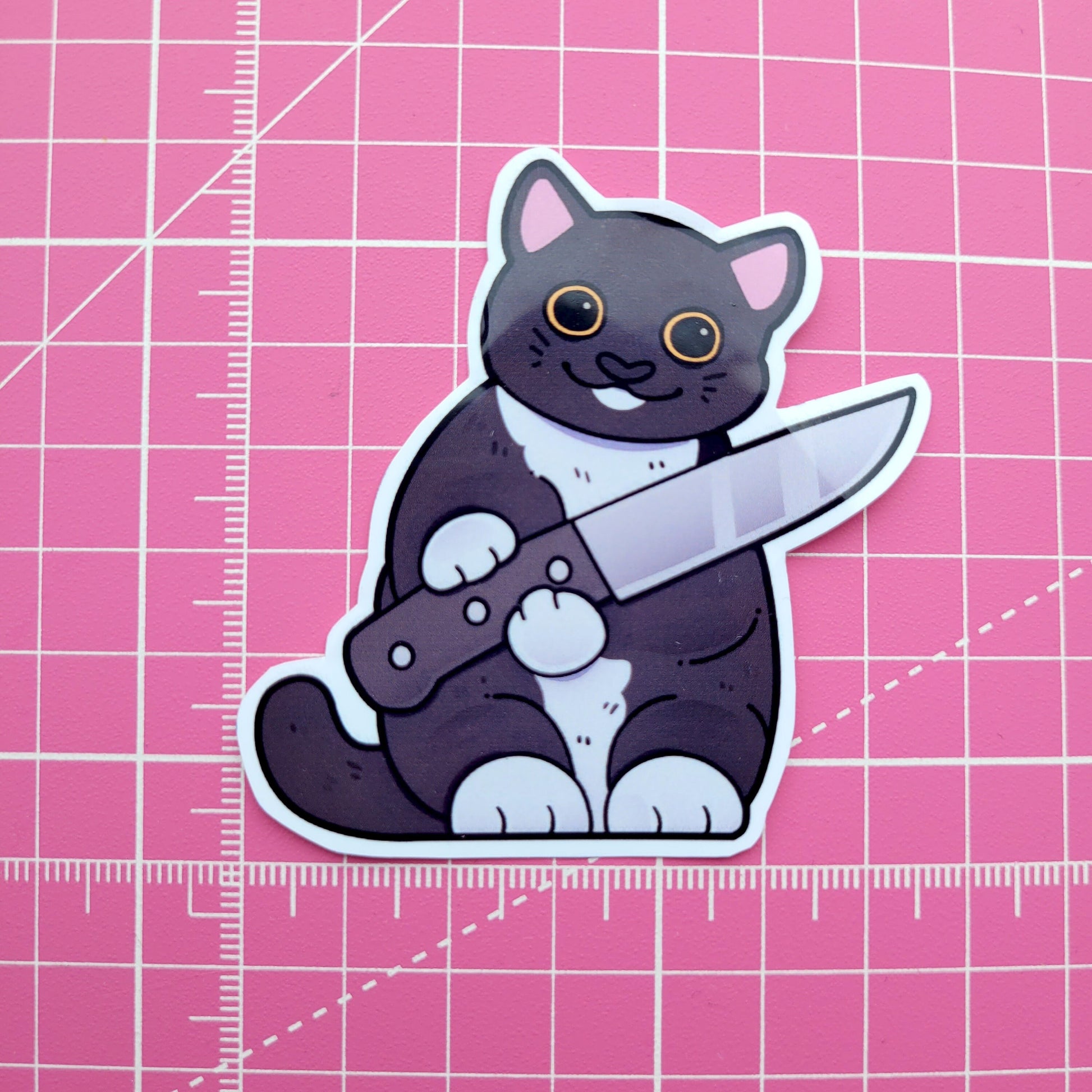 Cat With Knife Sticker! / Waterproof / Murder Cat Vinyl stickers for Scrapbooking, Bullet Journal, Diary