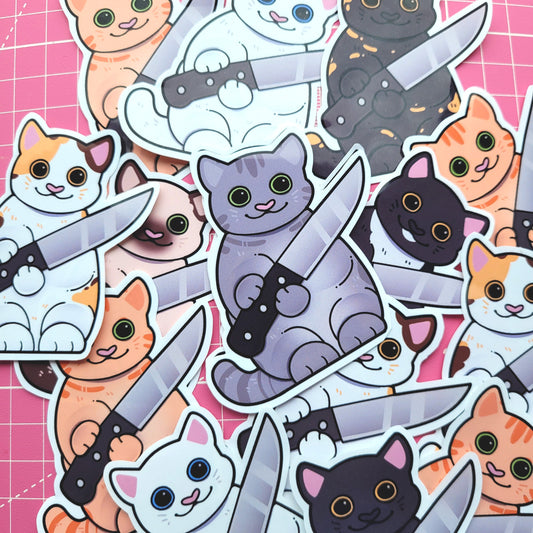 Cat With Knife Sticker! / Waterproof / Murder Cat Vinyl stickers for Scrapbooking, Bullet Journal, Diary