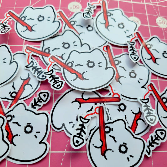 Ghost cat fishing Sticker! 1pcs / Waterproof / Spooky Halloween Vinyl stickers for Scrapbooking, Bullet Journal, Diary