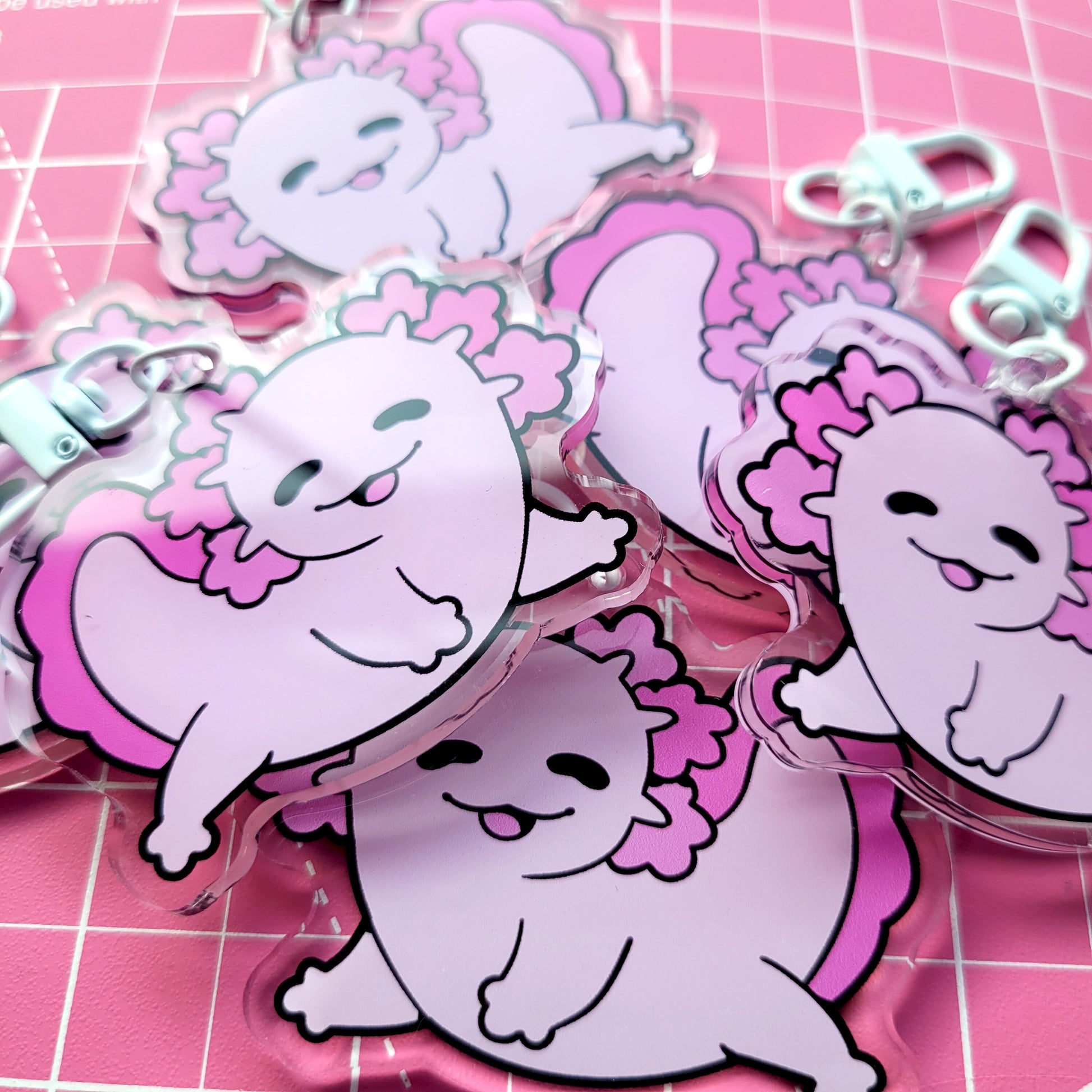 Double-sided Happy Axolotl Acrylic Charm! Pink Axo Keycharm, Keychain Gift for Axolotl lovers