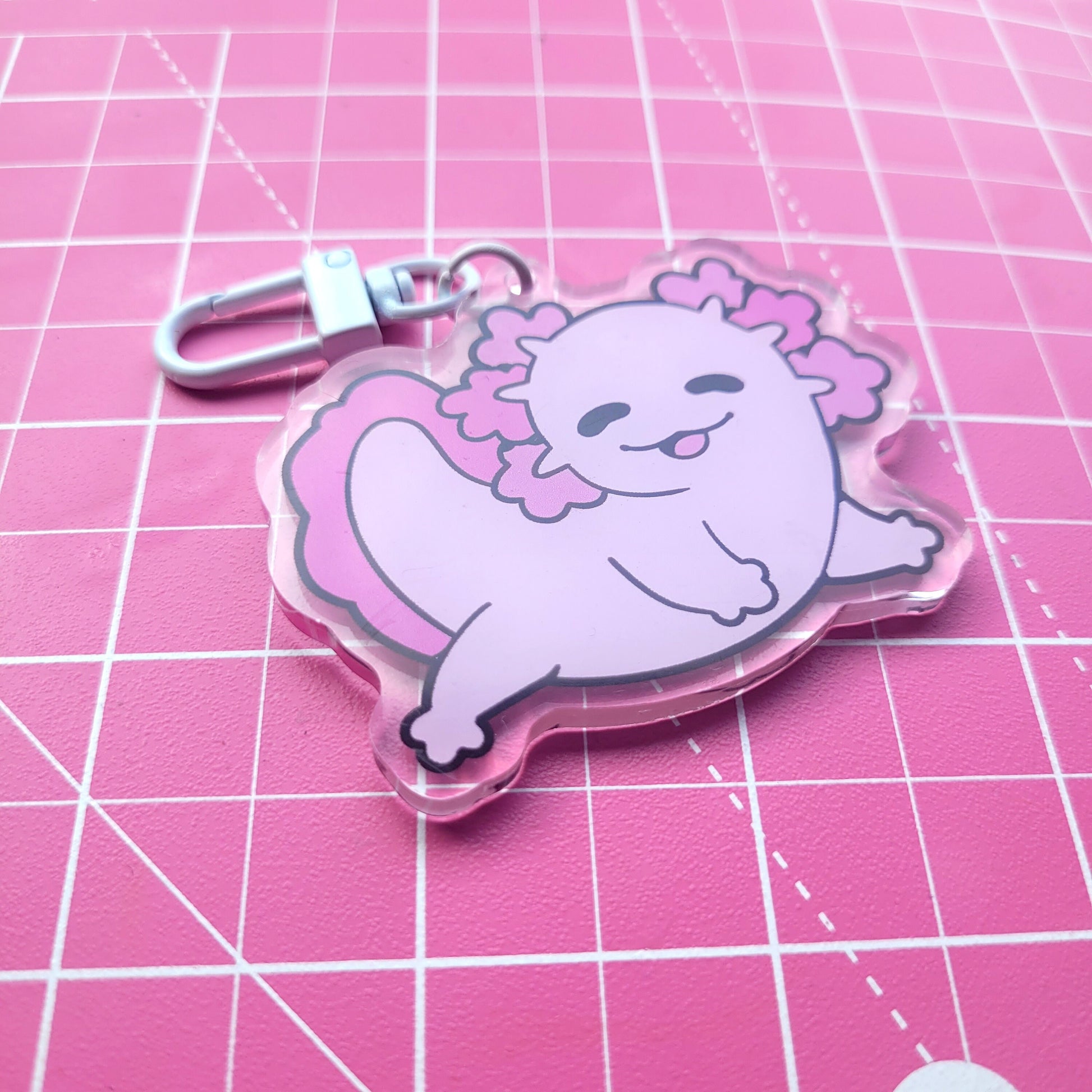 Double-sided Happy Axolotl Acrylic Charm! Pink Axo Keycharm, Keychain Gift for Axolotl lovers