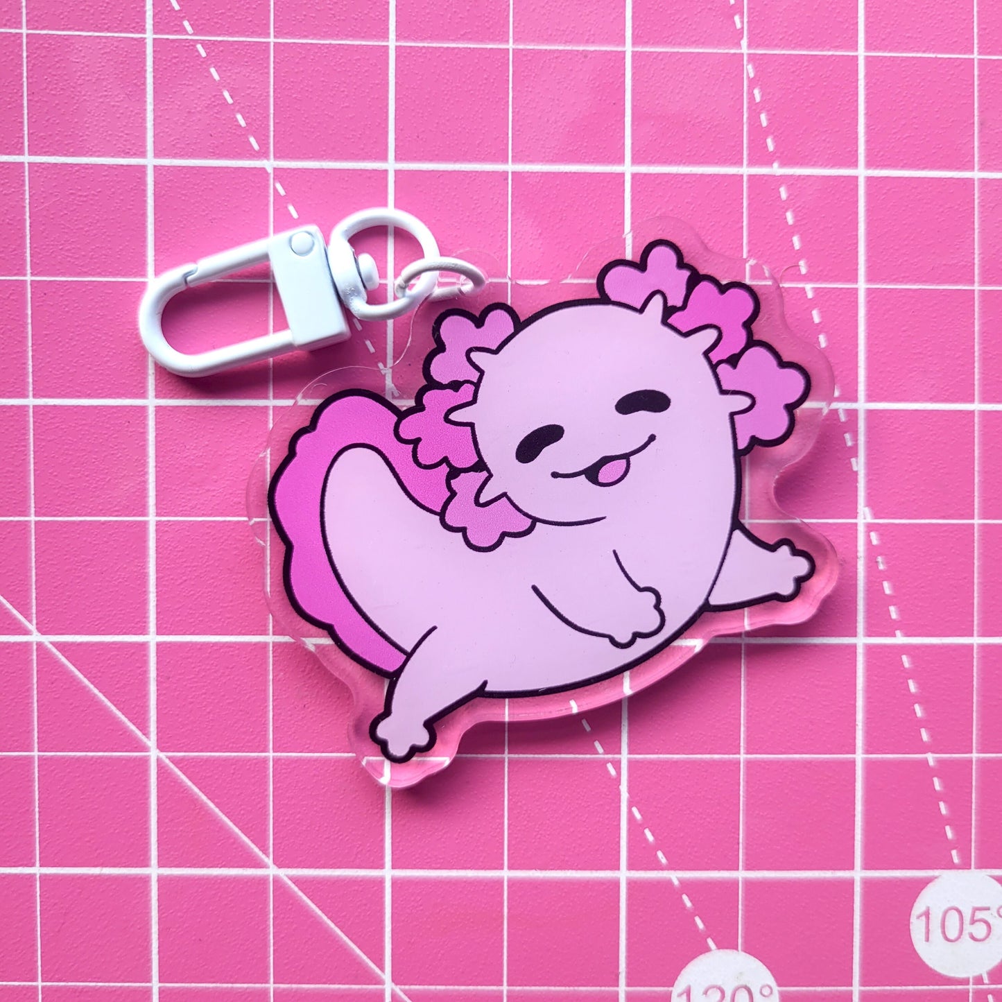 Double-sided Happy Axolotl Acrylic Charm! Pink Axo Keycharm, Keychain Gift for Axolotl lovers