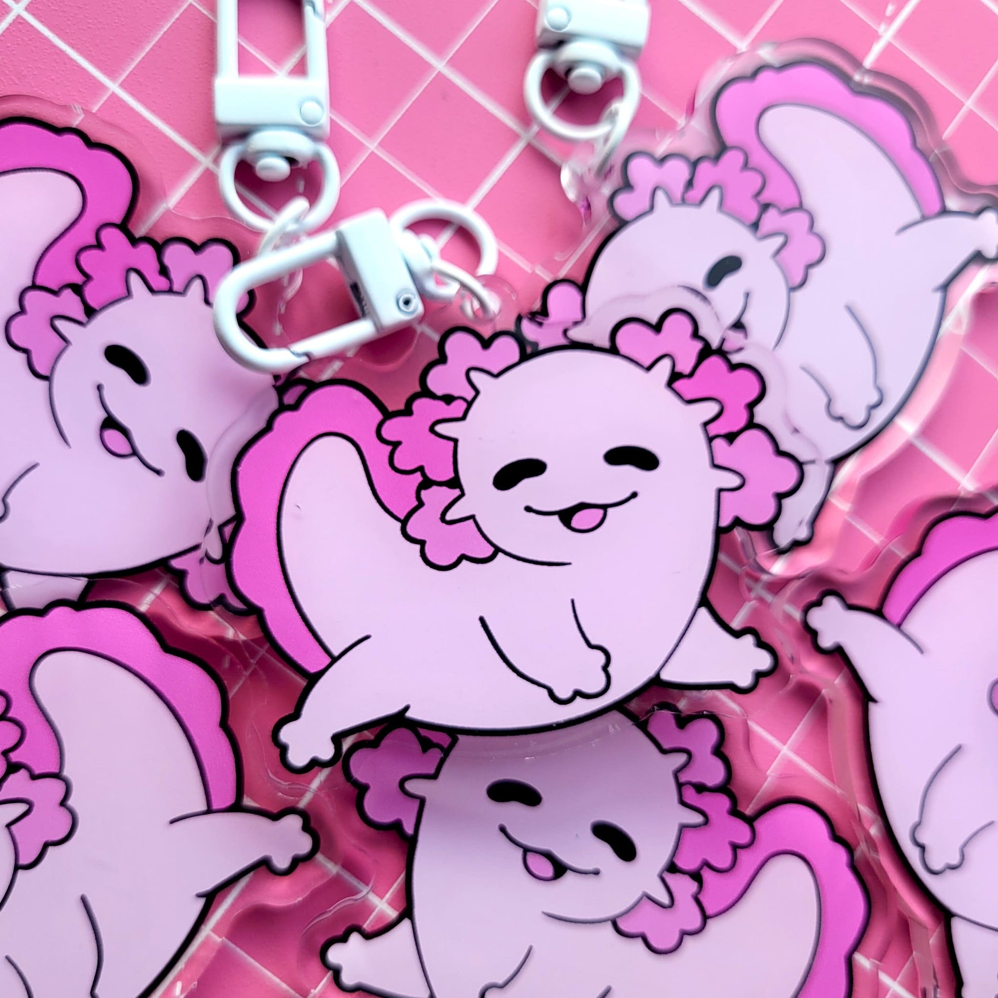 Double-sided Happy Axolotl Acrylic Charm! Pink Axo Keycharm, Keychain Gift for Axolotl lovers