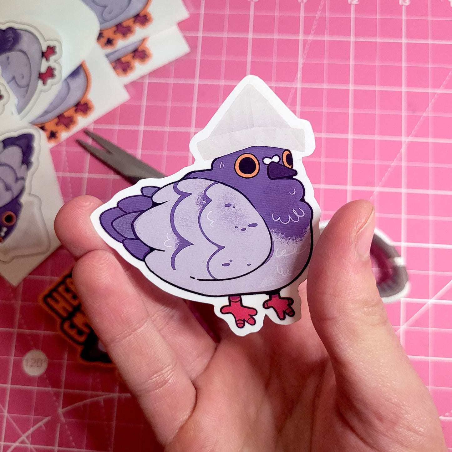 Pigeon Paper Hat Sticker! / Waterproof / Silly Pigeon Bird Vinyl Sticker for Scrapbooking, Bullet Journal, Diary