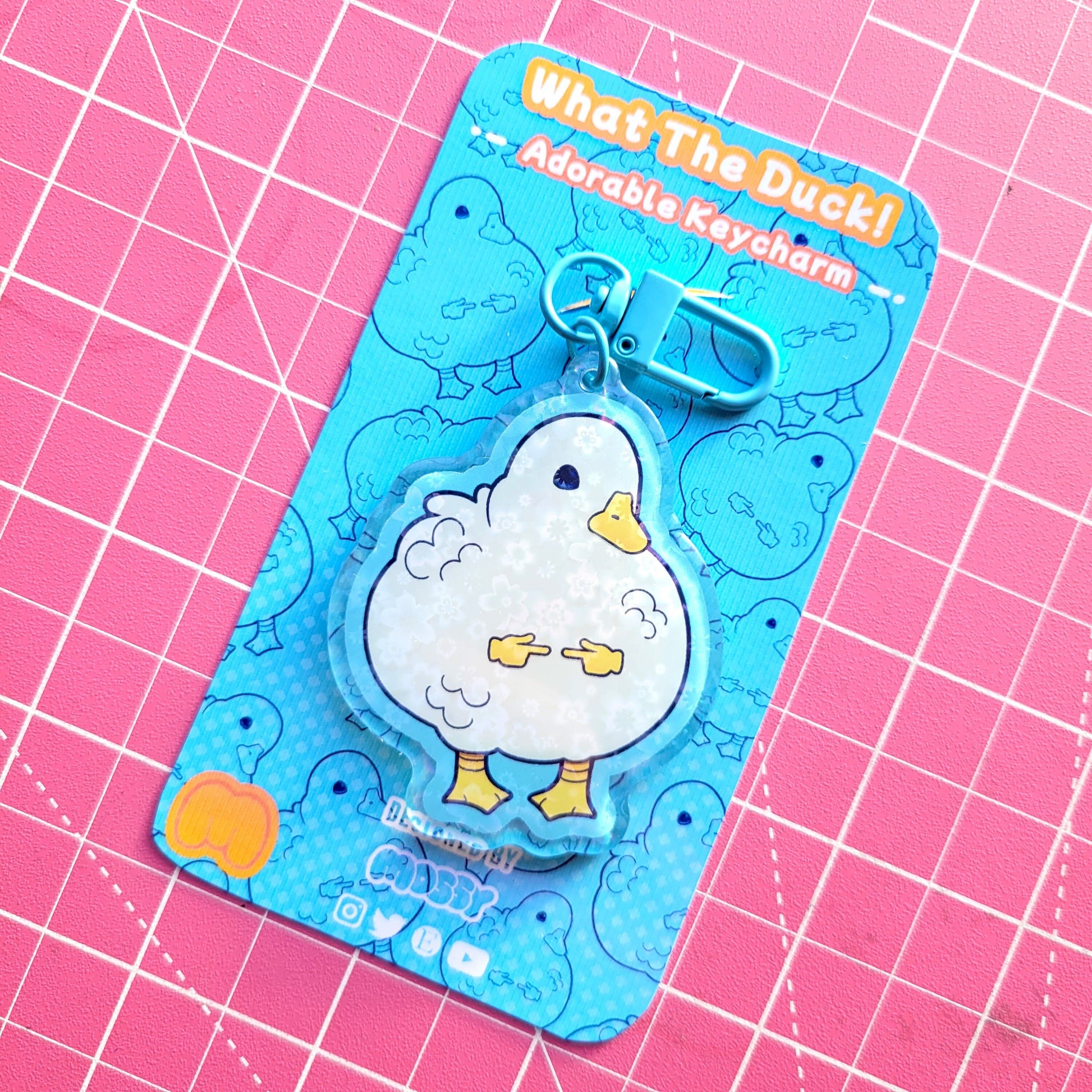 Holographic Shy Duck Acrylic Charm! UwU Ducky Keycharm, Keychain Gift for Duck Lovers