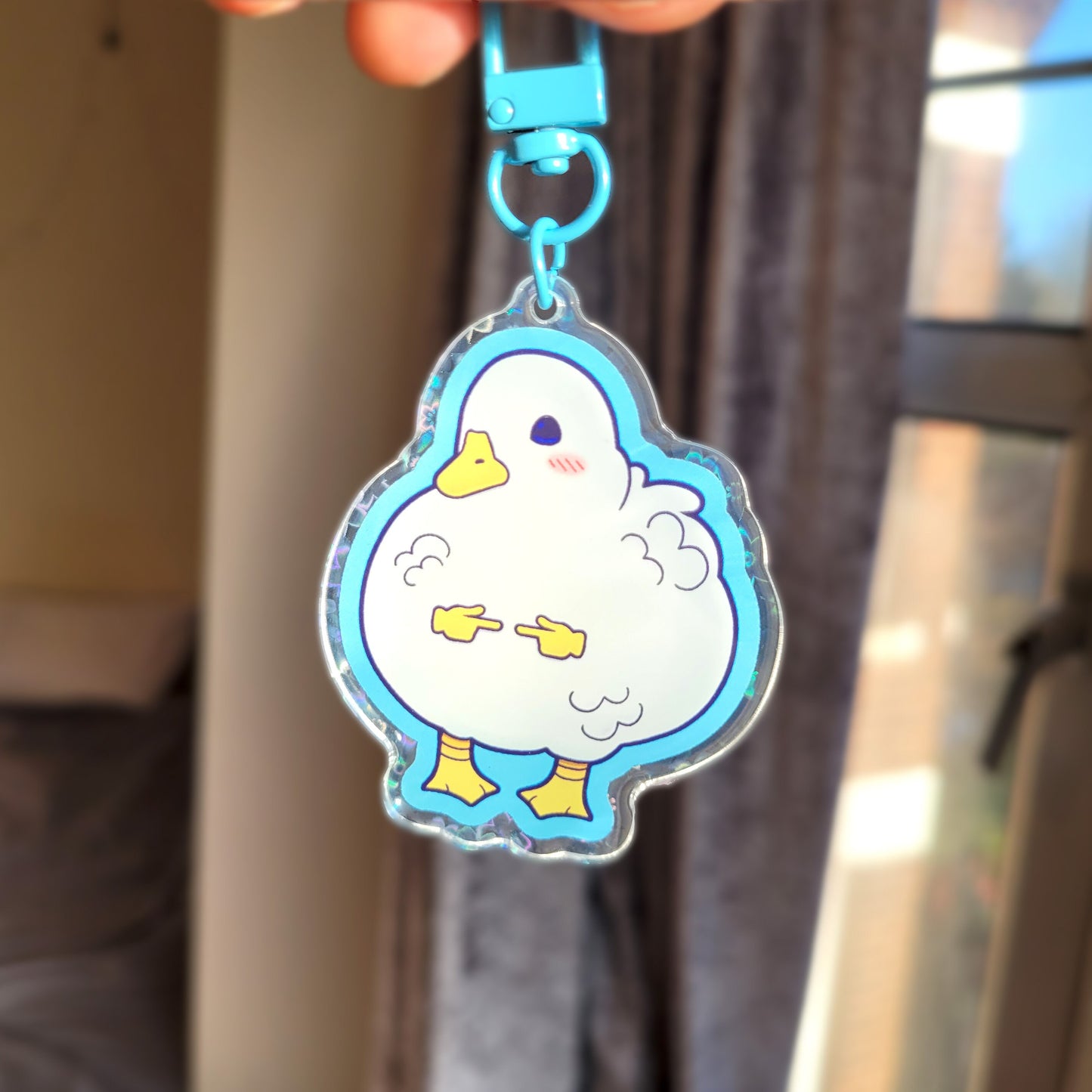 Holographic Shy Duck Acrylic Charm! UwU Ducky Keycharm, Keychain Gift for Duck Lovers