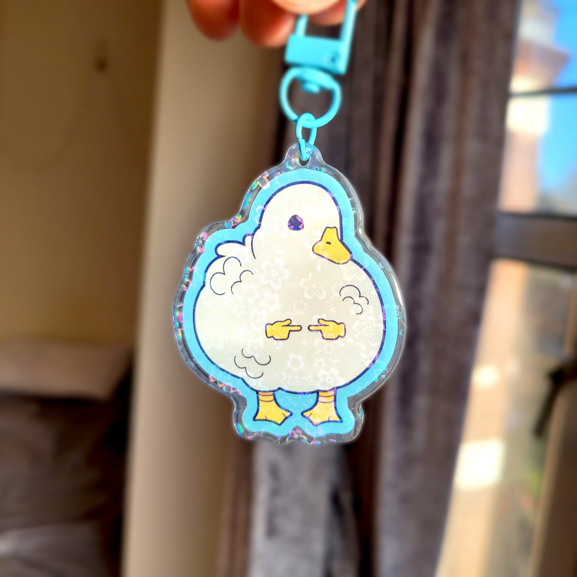 Holographic Shy Duck Acrylic Charm! UwU Ducky Keycharm, Keychain Gift for Duck Lovers