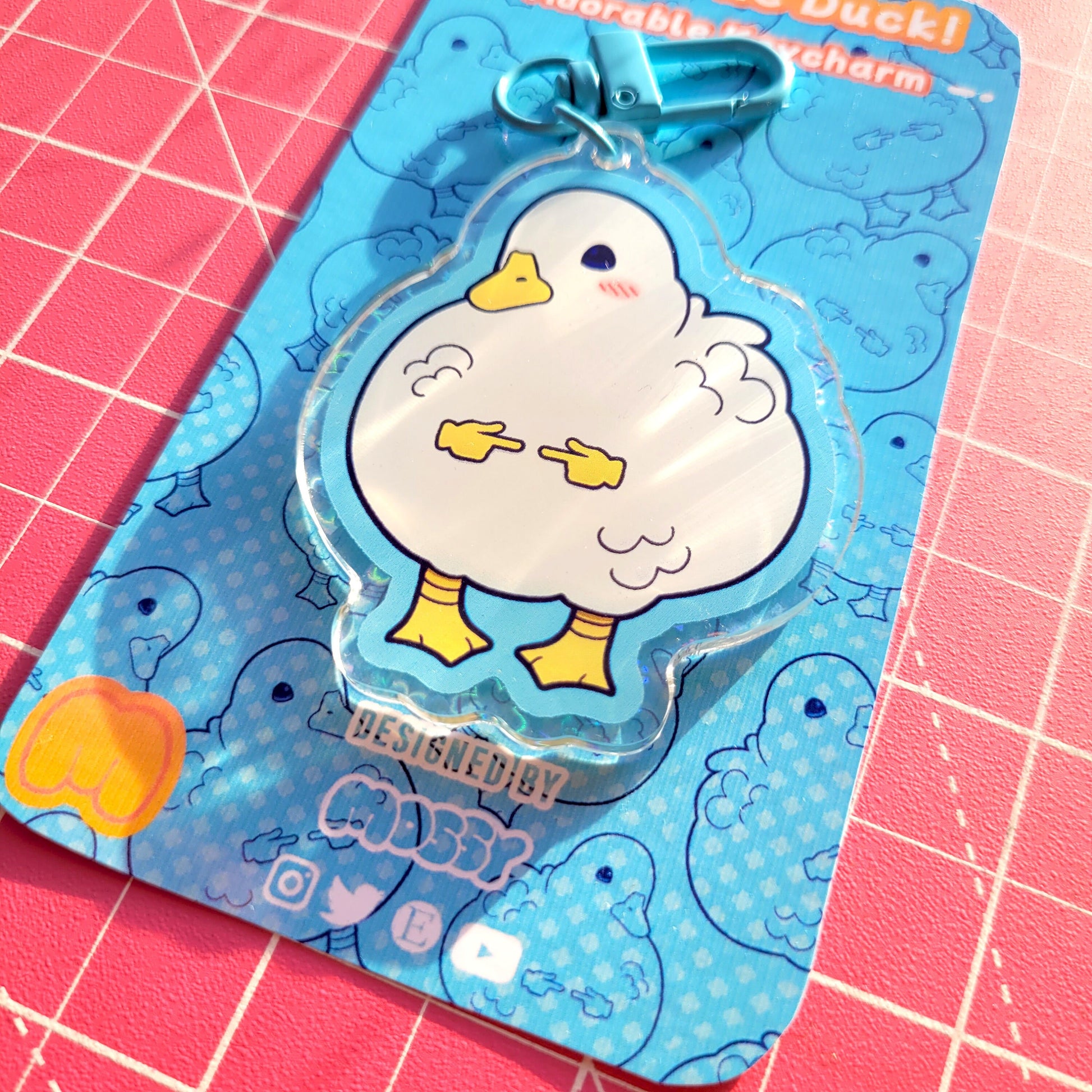 Holographic Shy Duck Acrylic Charm! UwU Ducky Keycharm, Keychain Gift for Duck Lovers