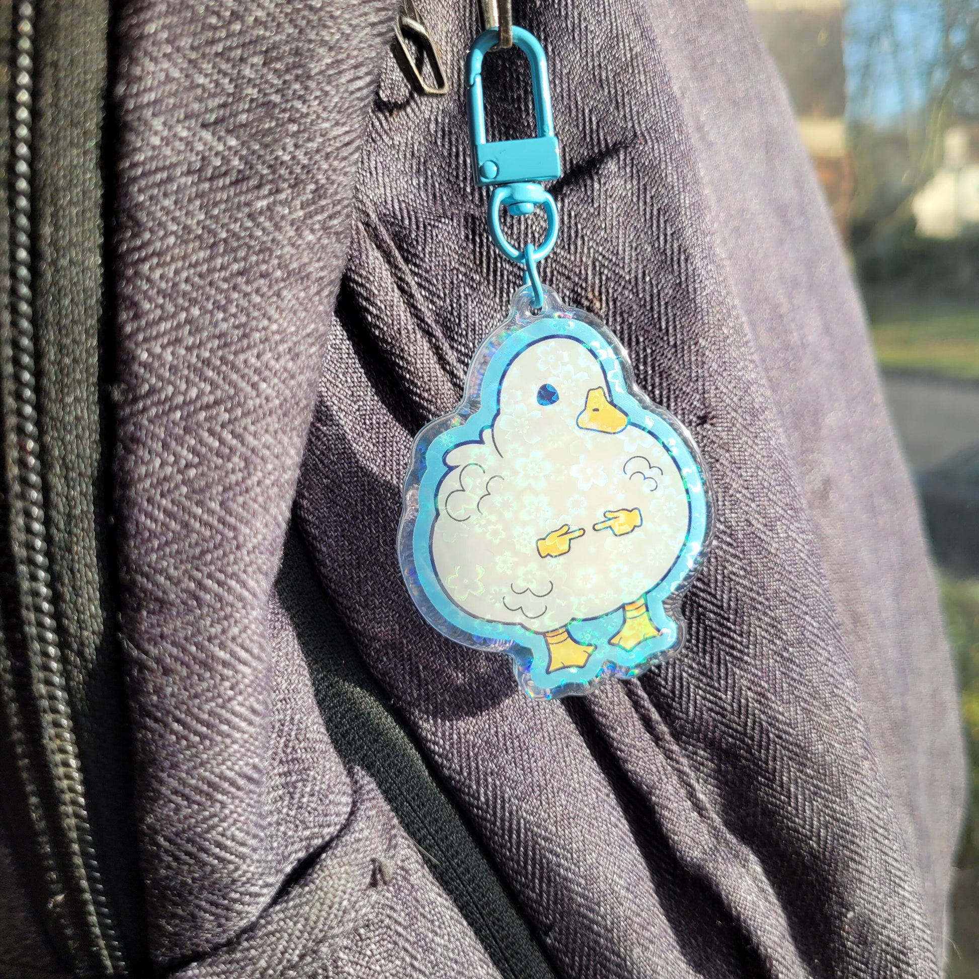 Holographic Shy Duck Acrylic Charm! UwU Ducky Keycharm, Keychain Gift for Duck Lovers