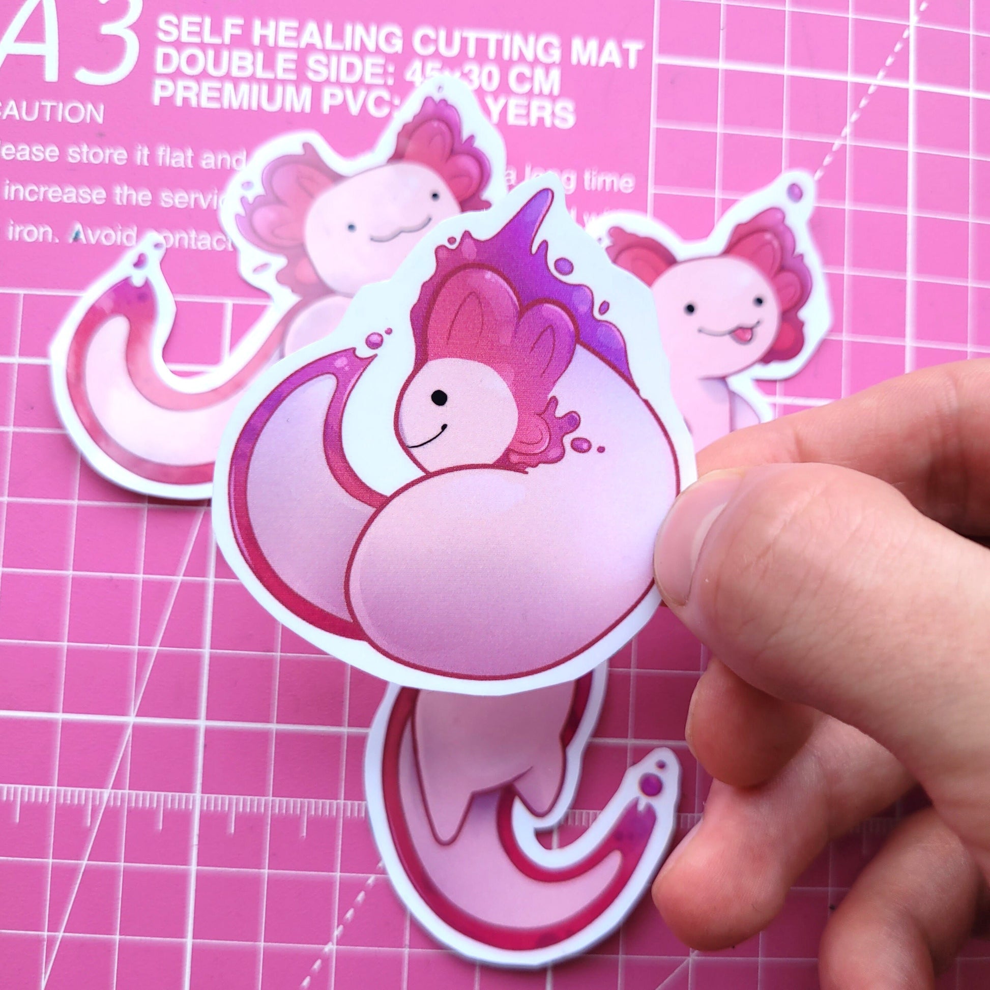 Adorable Axolotl Stickers! 4pcs / Waterproof / Adorable Aesthetic Vinyl stickers for Scrapbooking, Bullet Journal, Diary