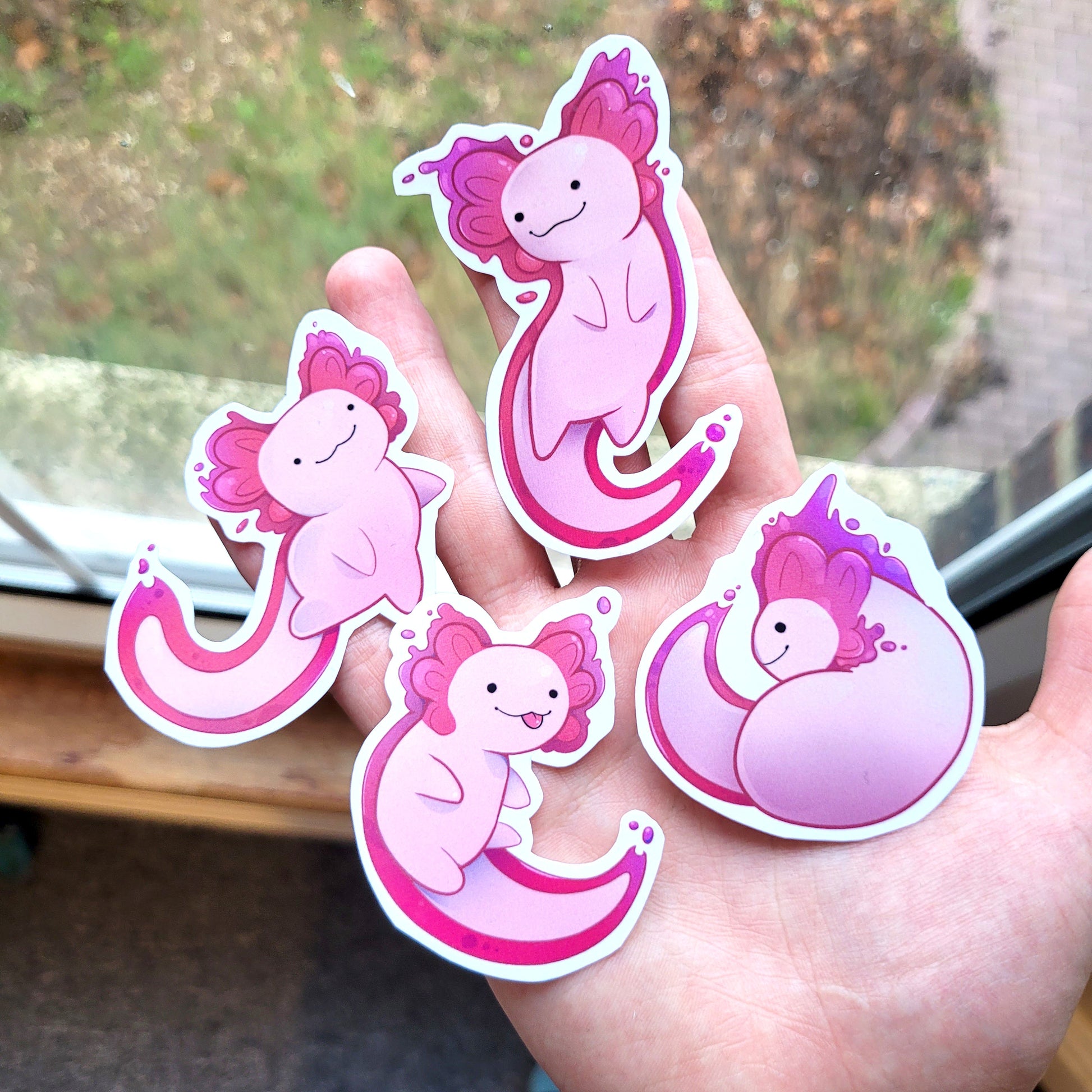 Adorable Axolotl Stickers! 4pcs / Waterproof / Adorable Aesthetic Vinyl stickers for Scrapbooking, Bullet Journal, Diary