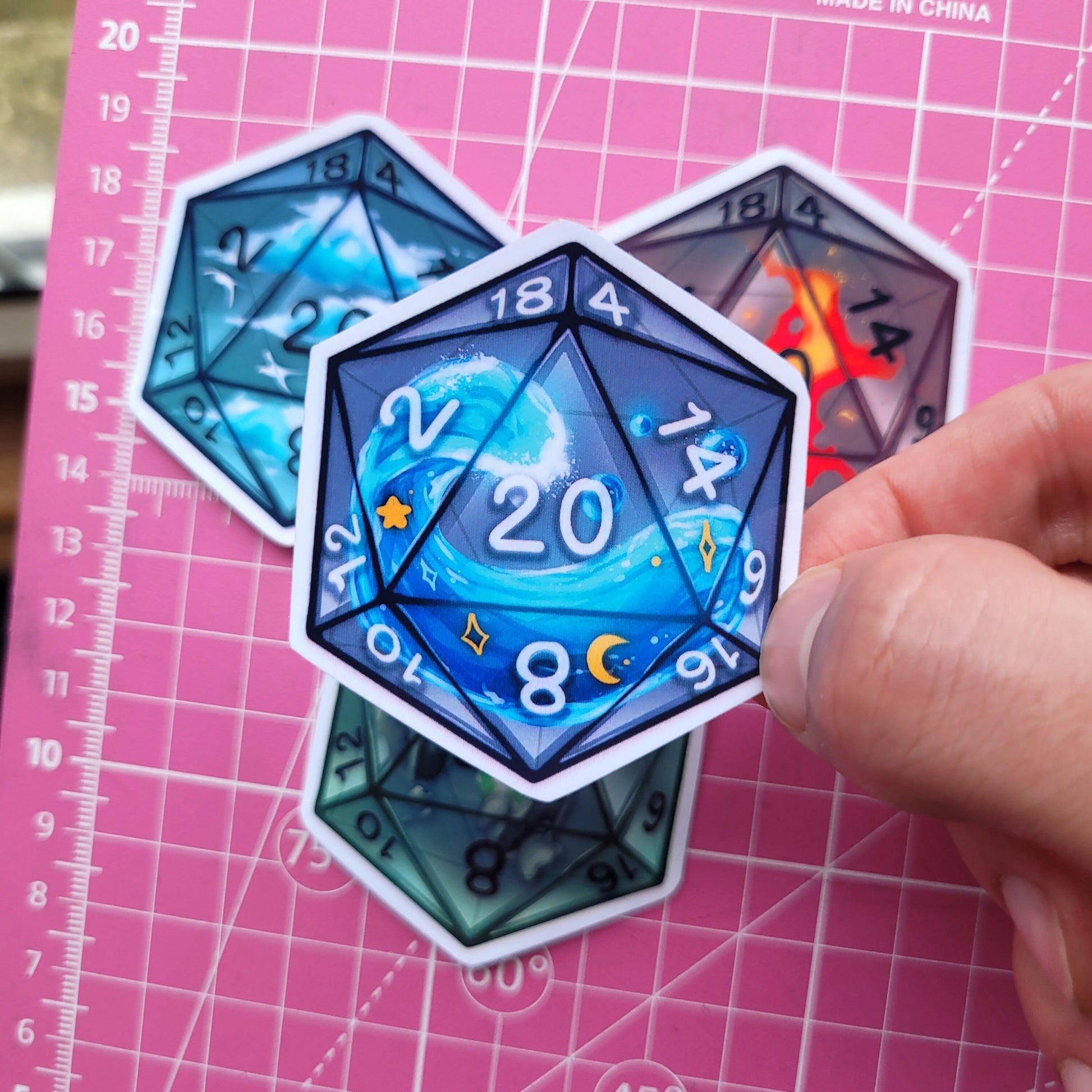 Elemental Dice D20 Stickers! 4pcs / Waterproof / Awesome Aesthetic Vinyl stickers for Scrapbooking, Bullet Journal, Diary