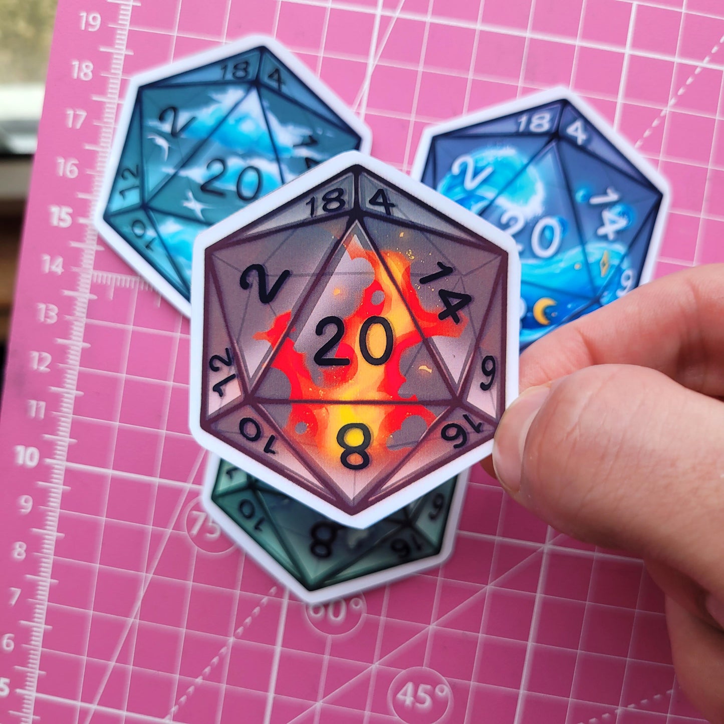 Elemental Dice D20 Stickers! 4pcs / Waterproof / Awesome Aesthetic Vinyl stickers for Scrapbooking, Bullet Journal, Diary