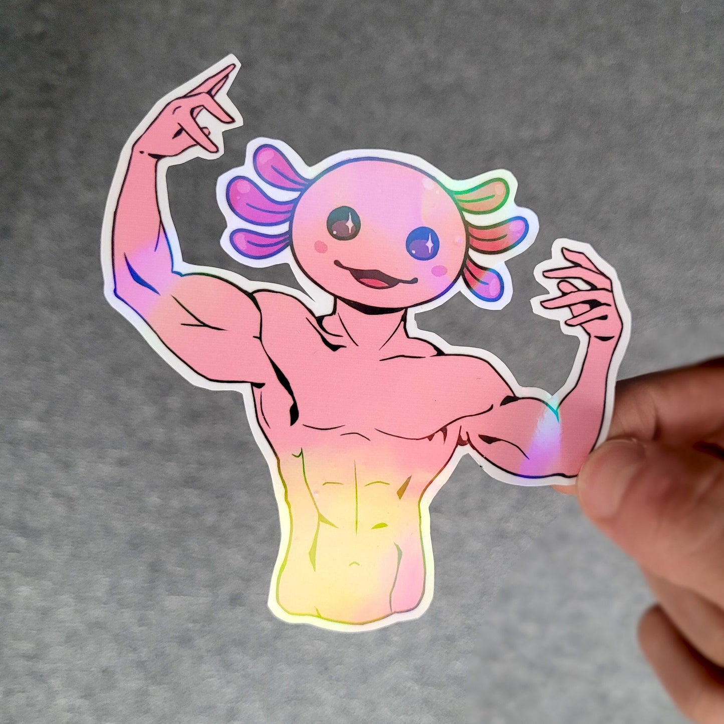 Holographic Muscle Sticker Bundle! 4pcs / Waterproof / Adorable Funny Meme Cursed stickers for Scrapbooking, Bullet Journal, Diary