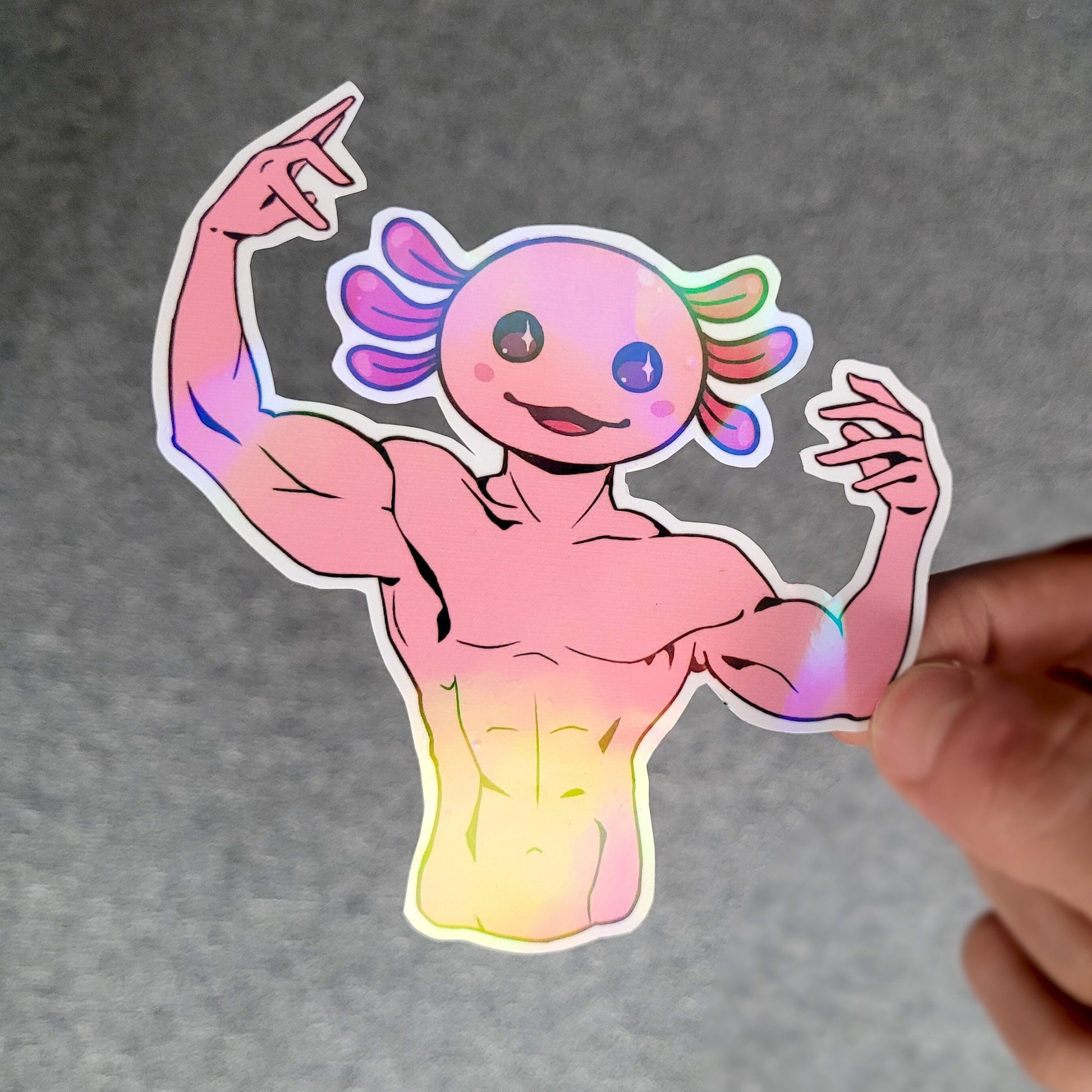 Holographic Muscle Sticker Bundle! 4pcs / Waterproof / Adorable Funny Meme Cursed stickers for Scrapbooking, Bullet Journal, Diary