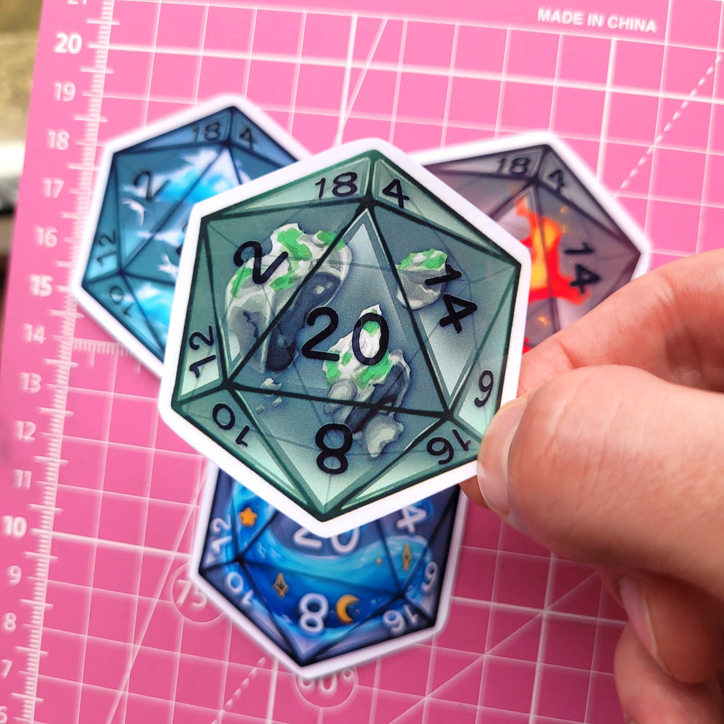 Elemental Dice D20 Stickers! 4pcs / Waterproof / Awesome Aesthetic Vinyl stickers for Scrapbooking, Bullet Journal, Diary