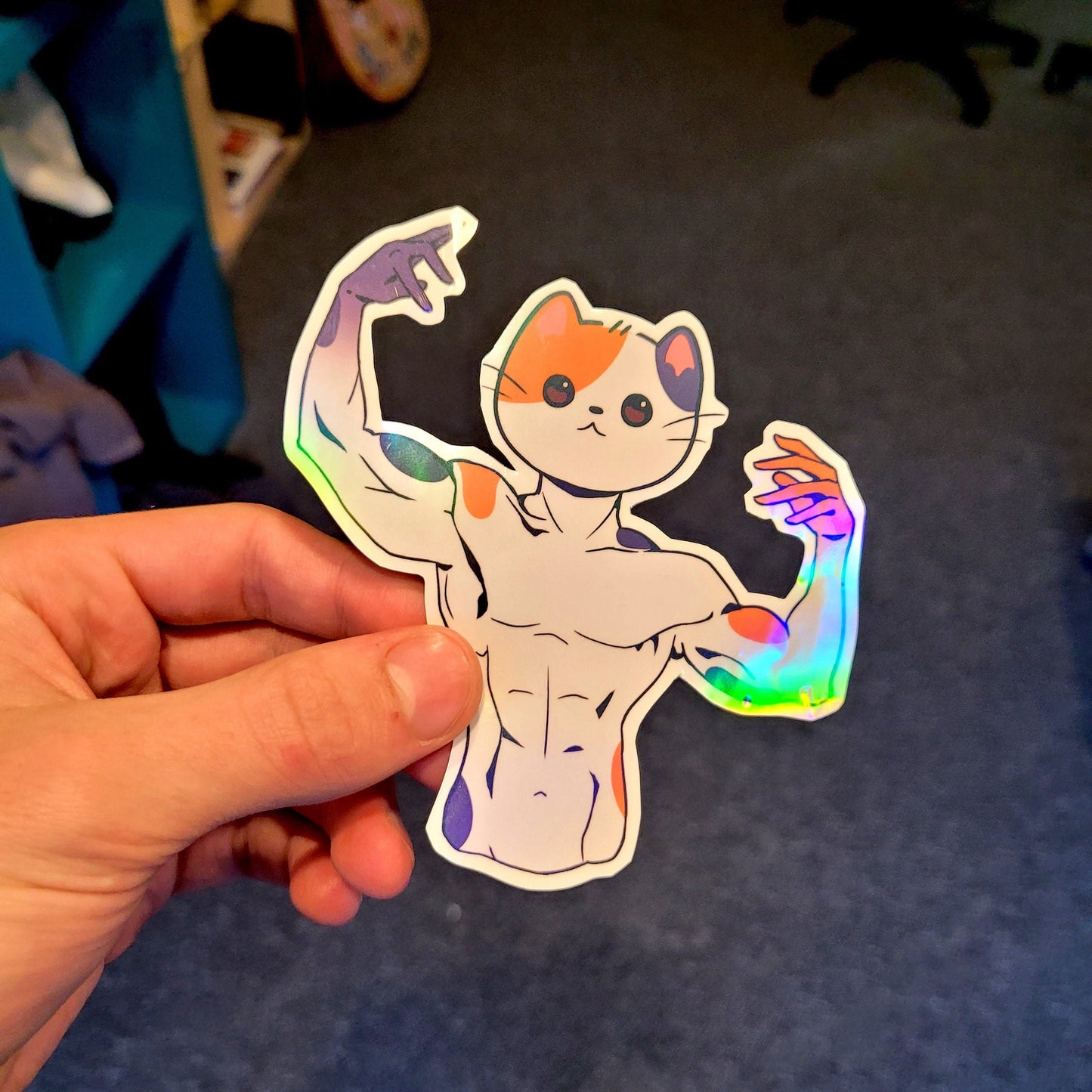 Holographic Muscle Sticker Bundle! 4pcs / Waterproof / Adorable Funny Meme Cursed stickers for Scrapbooking, Bullet Journal, Diary