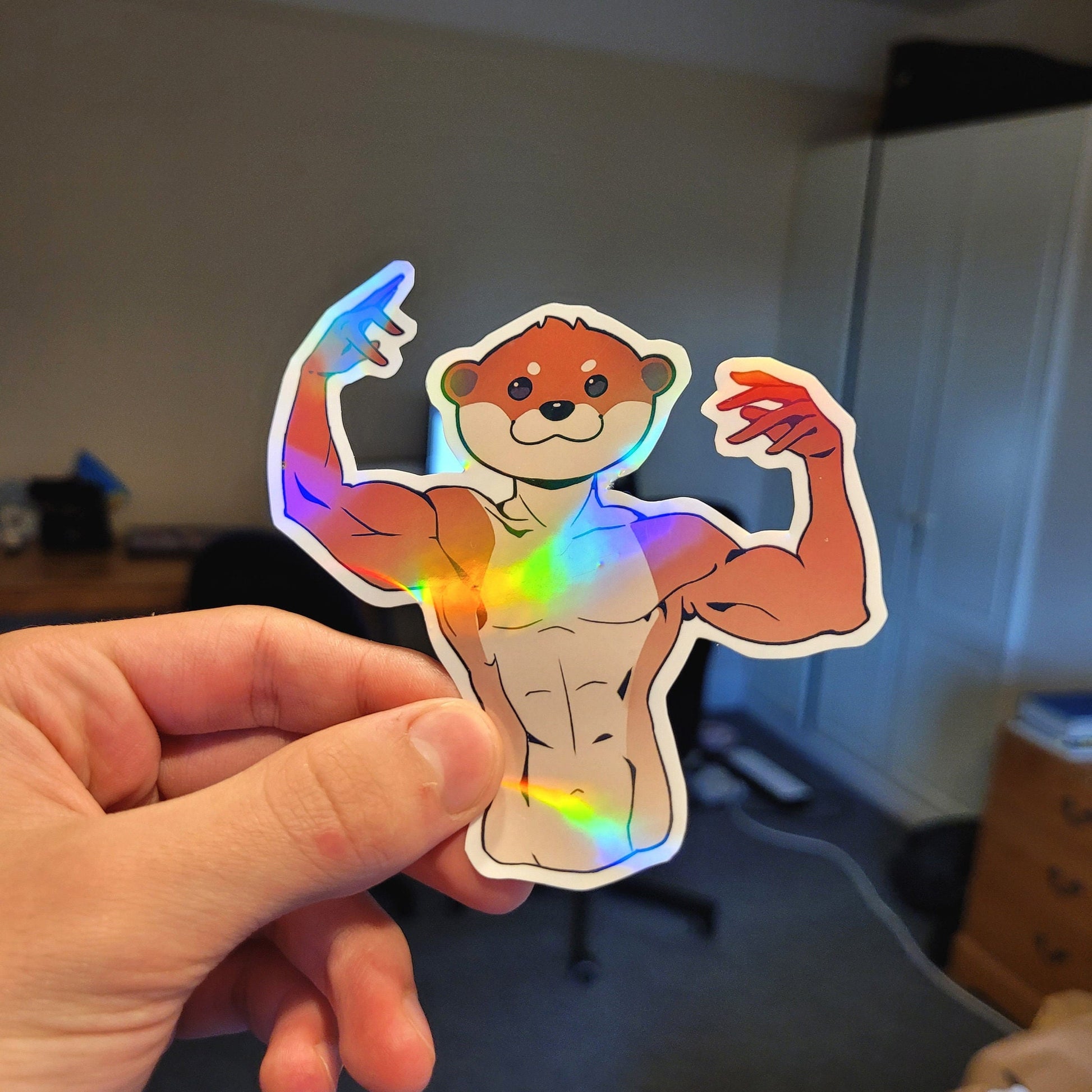 Holographic Muscle Sticker Bundle! 4pcs / Waterproof / Adorable Funny Meme Cursed stickers for Scrapbooking, Bullet Journal, Diary