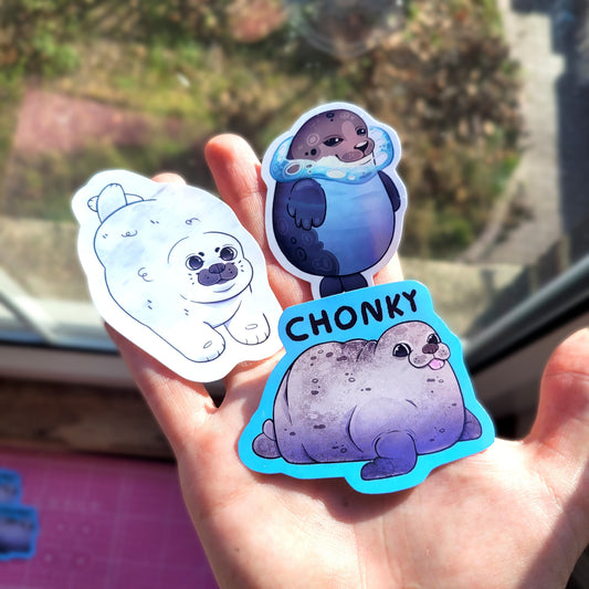 Cute Seal Stickers! / Waterproof / Floating Seal Harp Seal Stickers for Scrapbooking, Bullet Journal, Diary