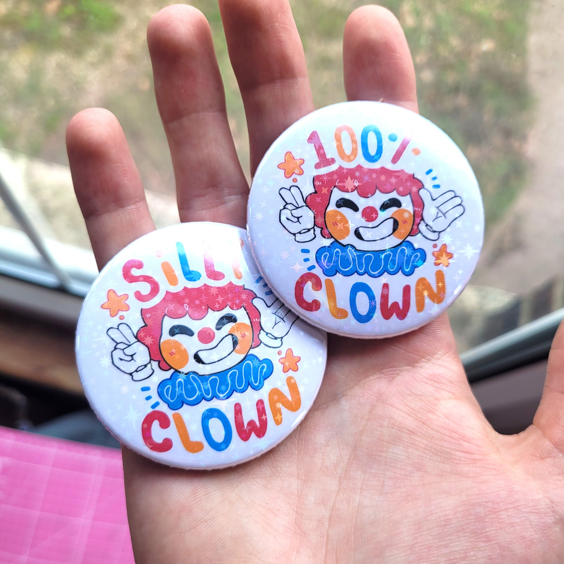 Cute Clown Badges! / Holographic Clowncore Button Pin for Backpacks, Lanyards, Jackets