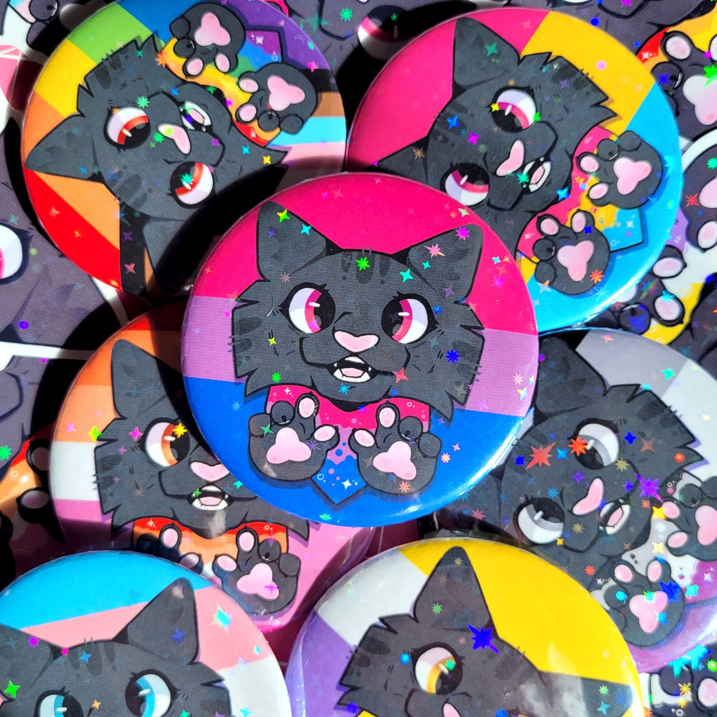 Furry Pride Holo Badge! / LGBTQ Flag Button Pin for Backpacks, Lanyards, Jackets