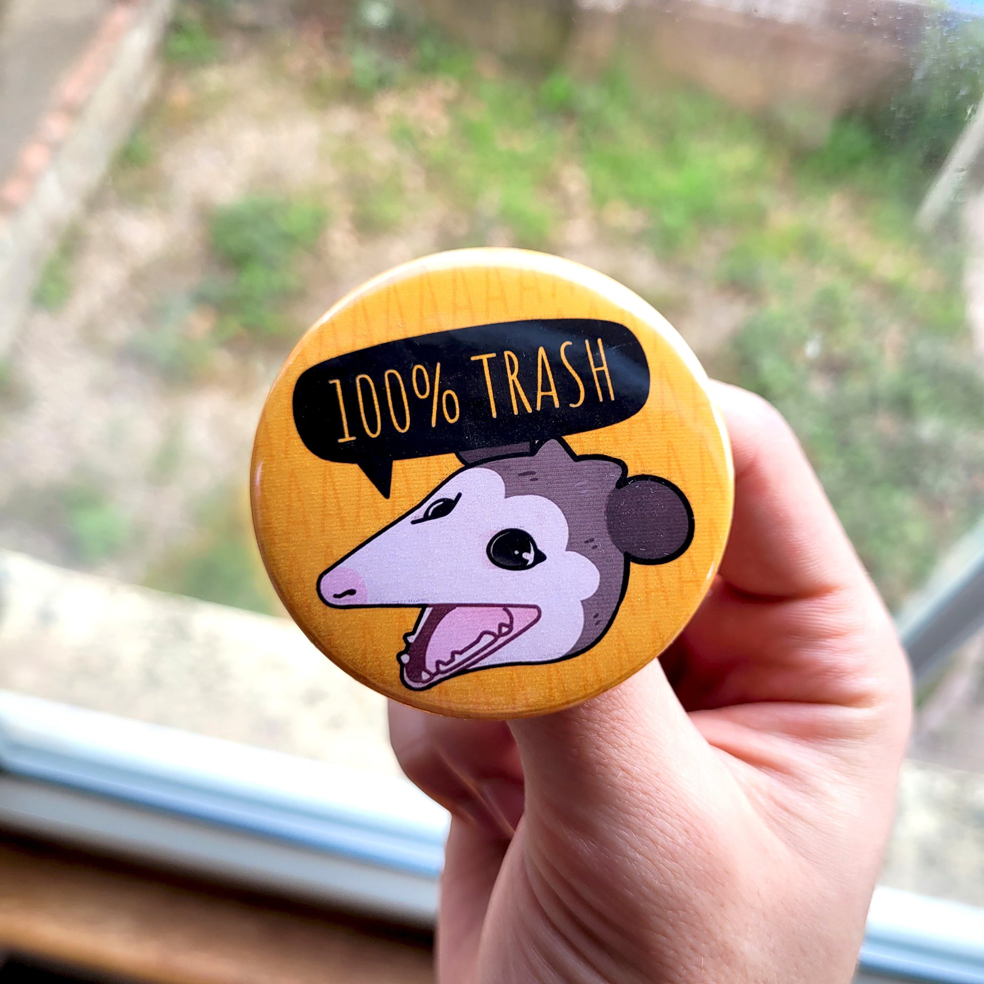 Screaming Opossum Badge! / Possum Marsupial Button Pin for Backpacks, Lanyards, Jackets