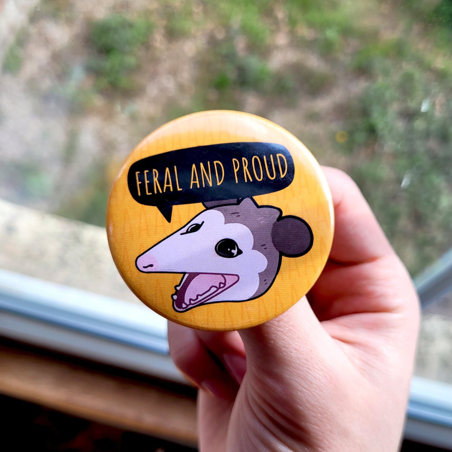 Screaming Opossum Badge! / Possum Marsupial Button Pin for Backpacks, Lanyards, Jackets