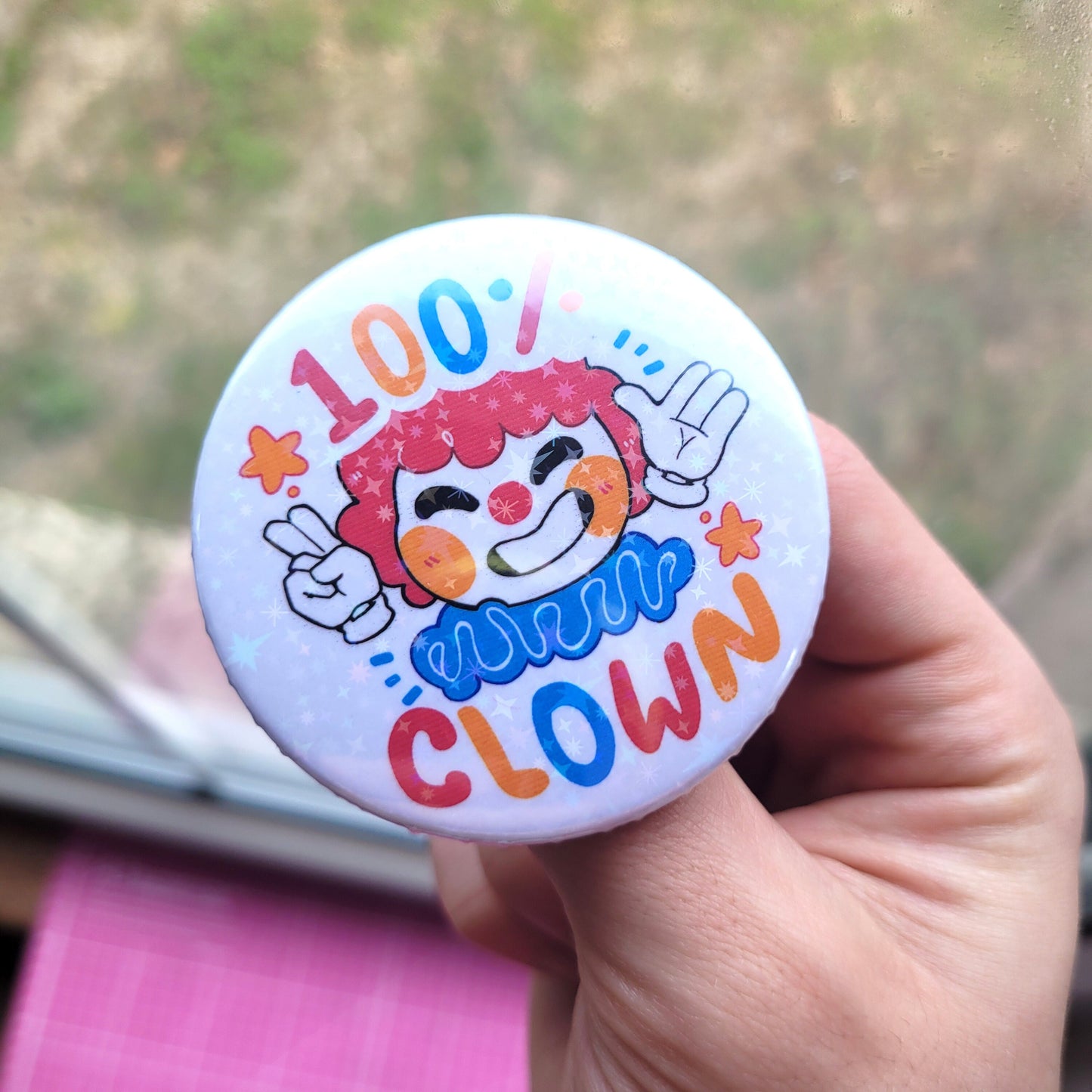 Cute Clown Badges! / Holographic Clowncore Button Pin for Backpacks, Lanyards, Jackets