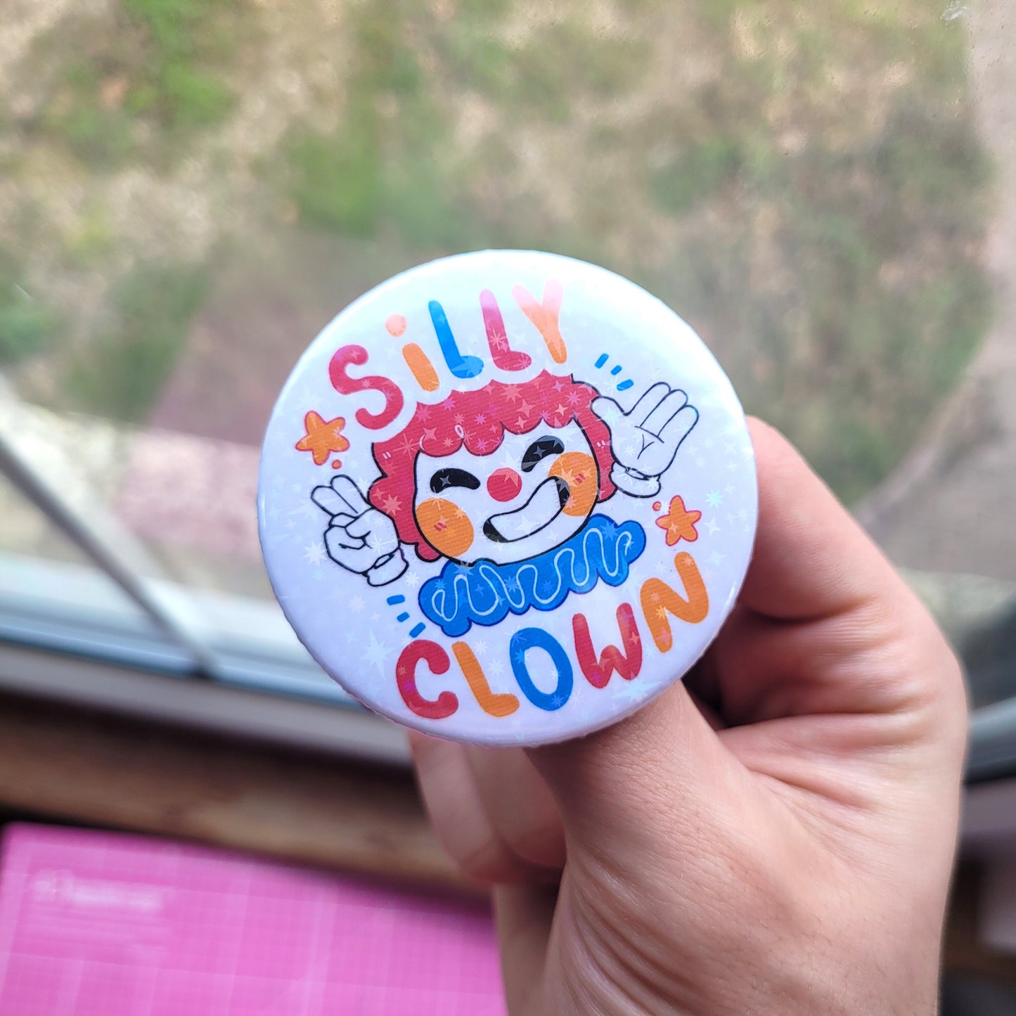 Cute Clown Badges! / Holographic Clowncore Button Pin for Backpacks, Lanyards, Jackets