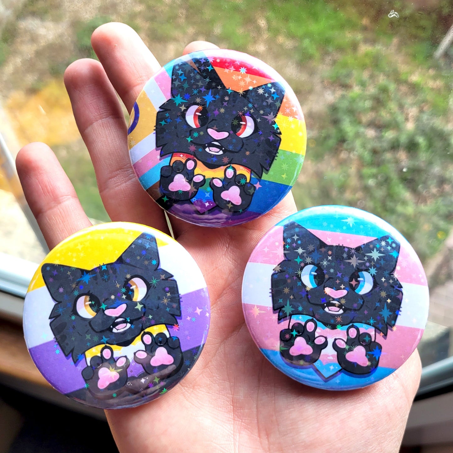 Furry Pride Holo Badge! / LGBTQ Flag Button Pin for Backpacks, Lanyards, Jackets