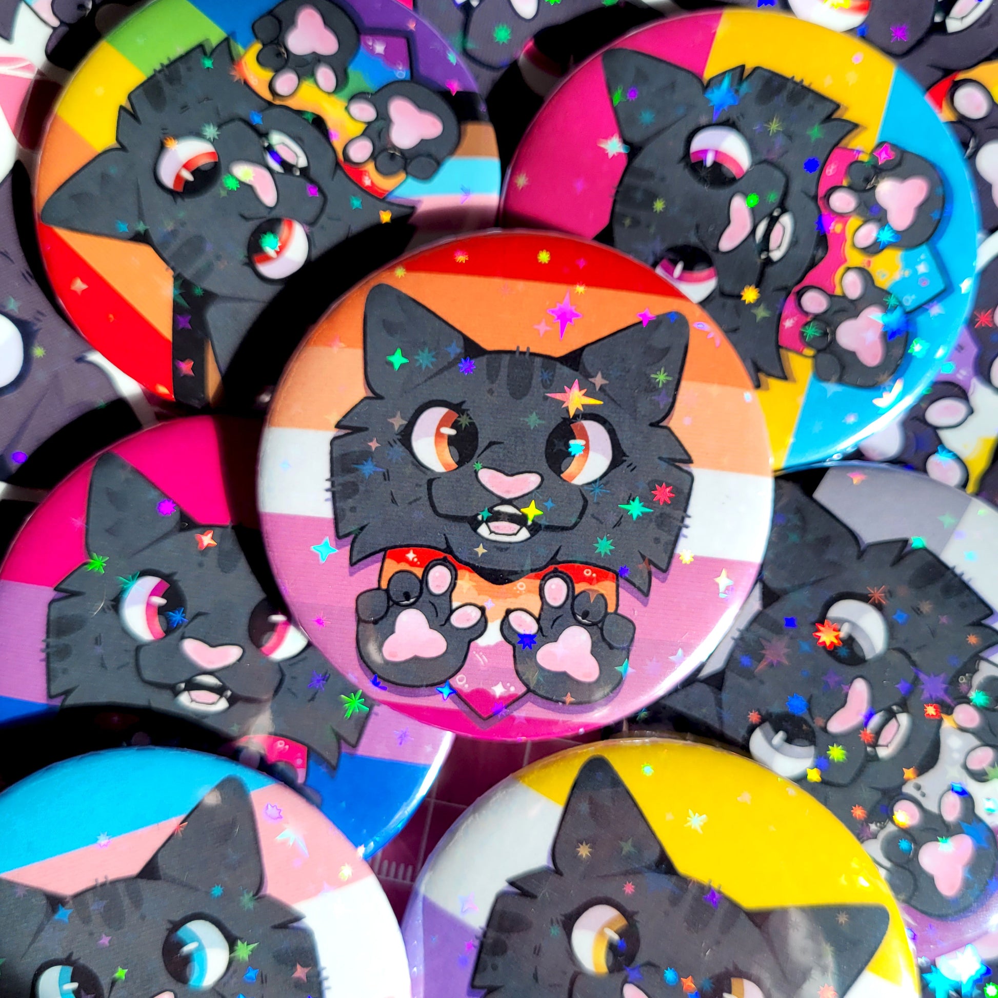 Furry Pride Holo Badge! / LGBTQ Flag Button Pin for Backpacks, Lanyards, Jackets