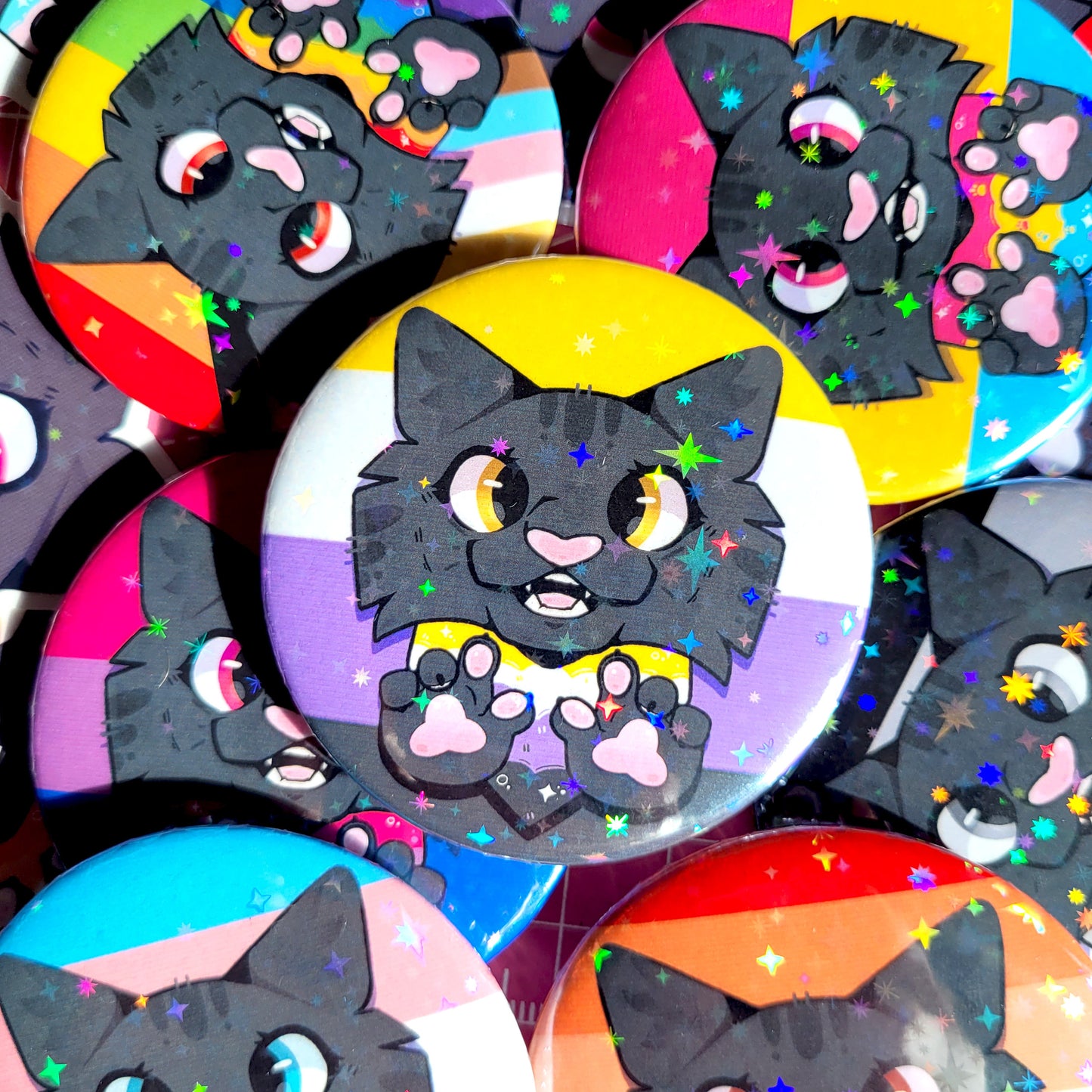 Furry Pride Holo Badge! / LGBTQ Flag Button Pin for Backpacks, Lanyards, Jackets