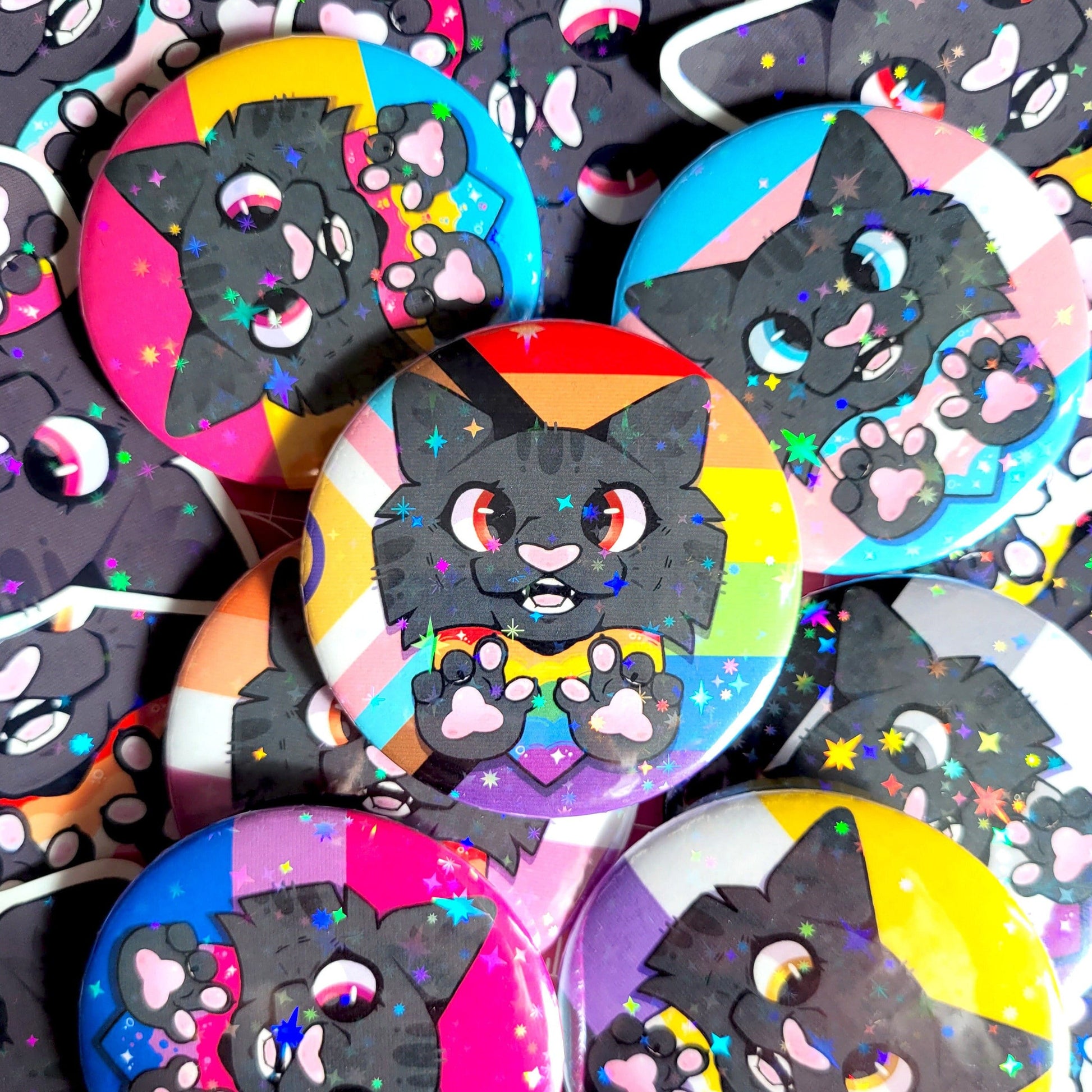 Furry Pride Holo Badge! / LGBTQ Flag Button Pin for Backpacks, Lanyards, Jackets