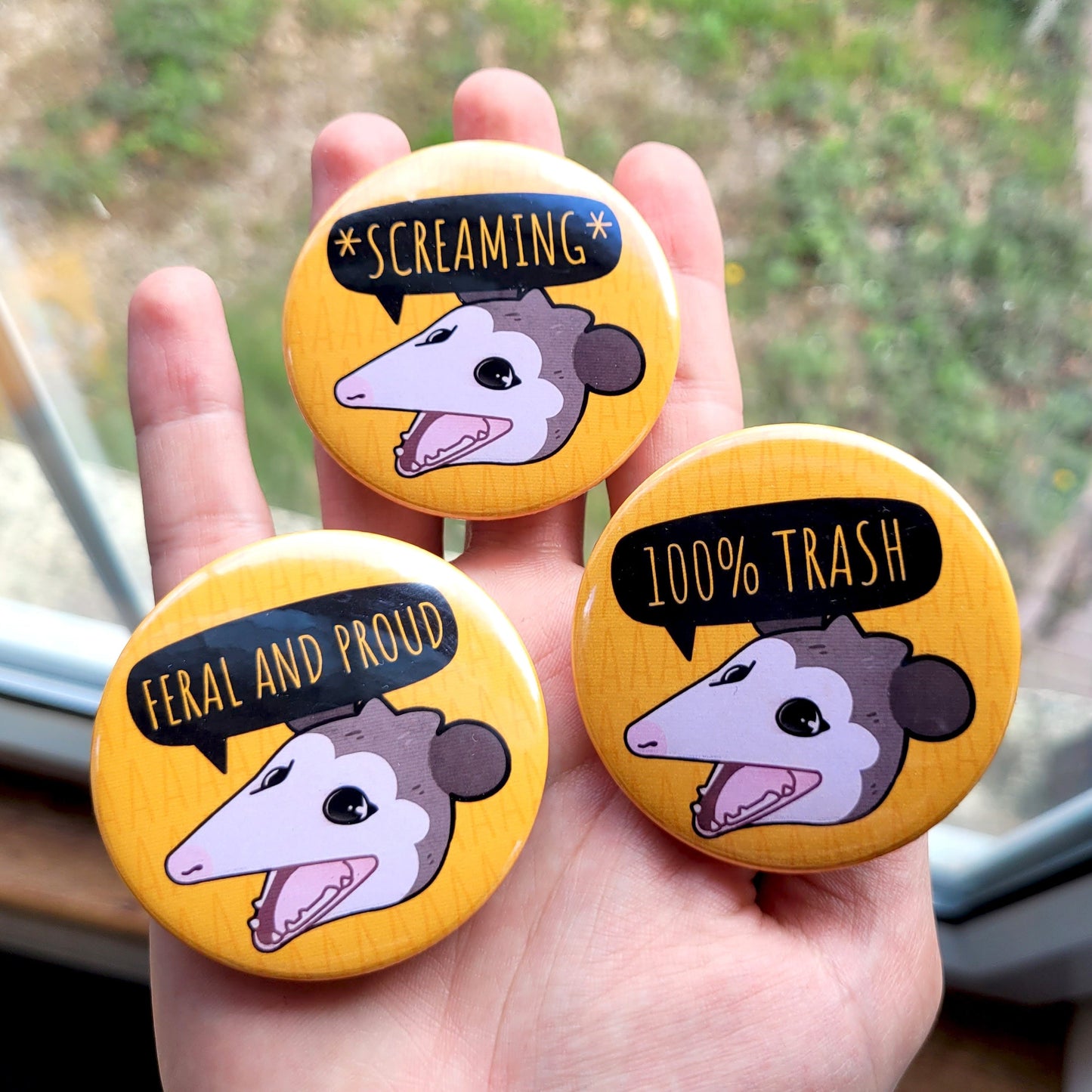 Screaming Opossum Badge! / Possum Marsupial Button Pin for Backpacks, Lanyards, Jackets