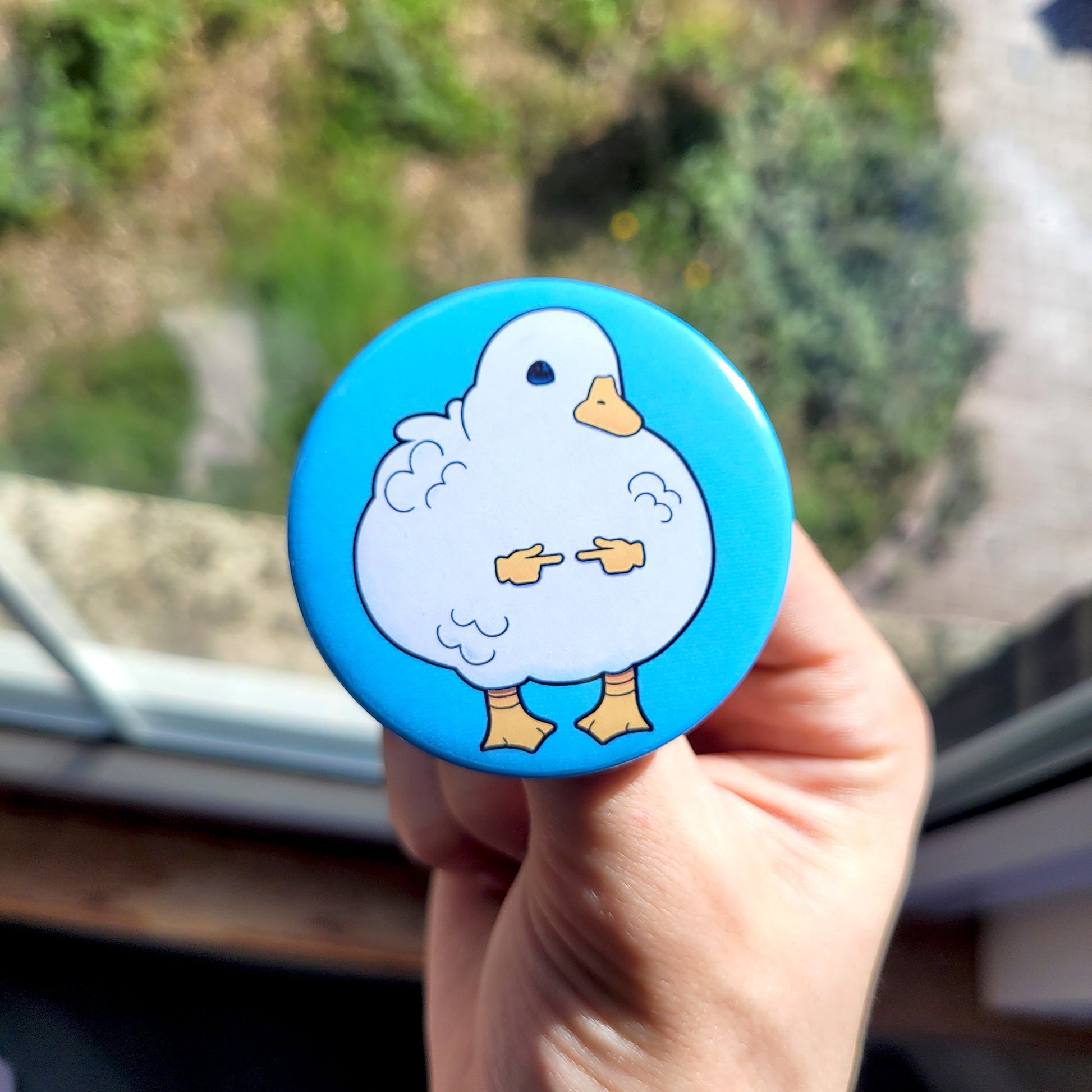 Shy Duck Badge! / Holo UwU Button Pin for Backpacks, Lanyards, Jackets