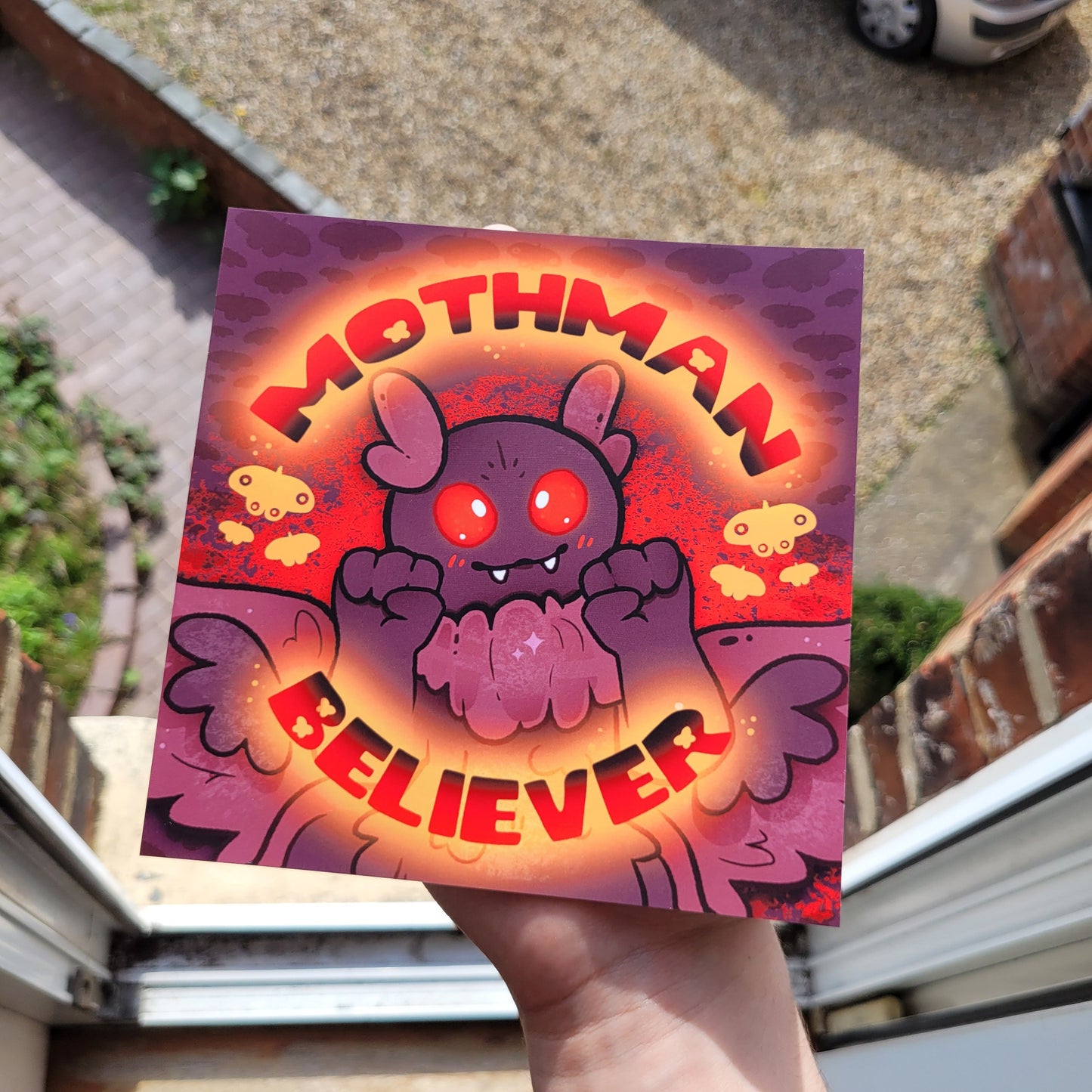 Mothman Believer 5x5 Mini Print! / Cryptid Print for Cryptozoology Lovers