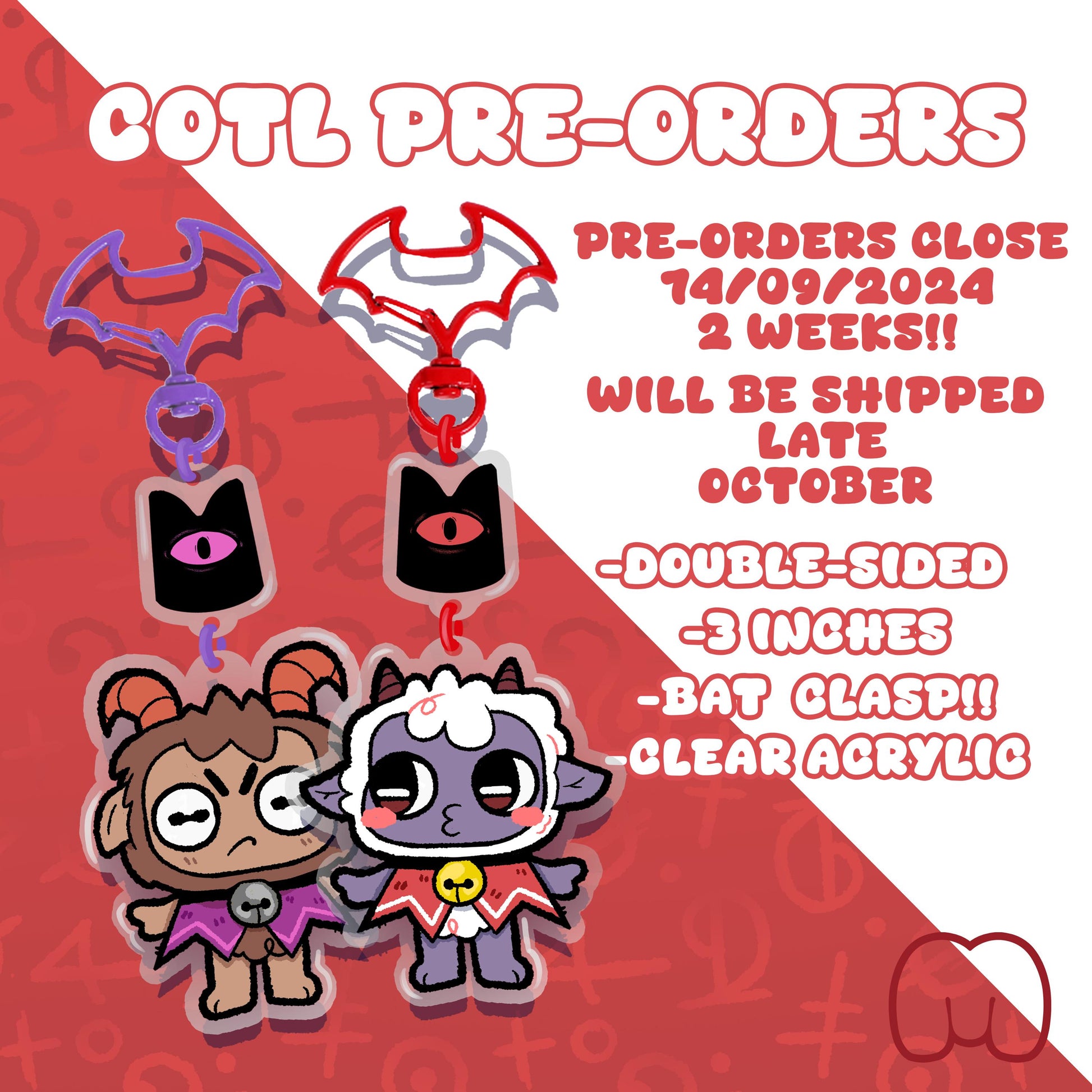 PRE-ORDER Cult Of The Lamb Acrylic Charm! COTL Keycharm, Goat and Lamb Gift