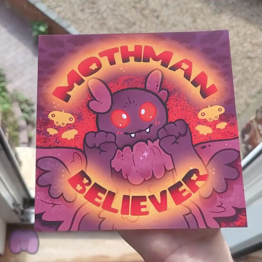 Mothman Believer 5x5 Mini Print! / Cryptid Print for Cryptozoology Lovers